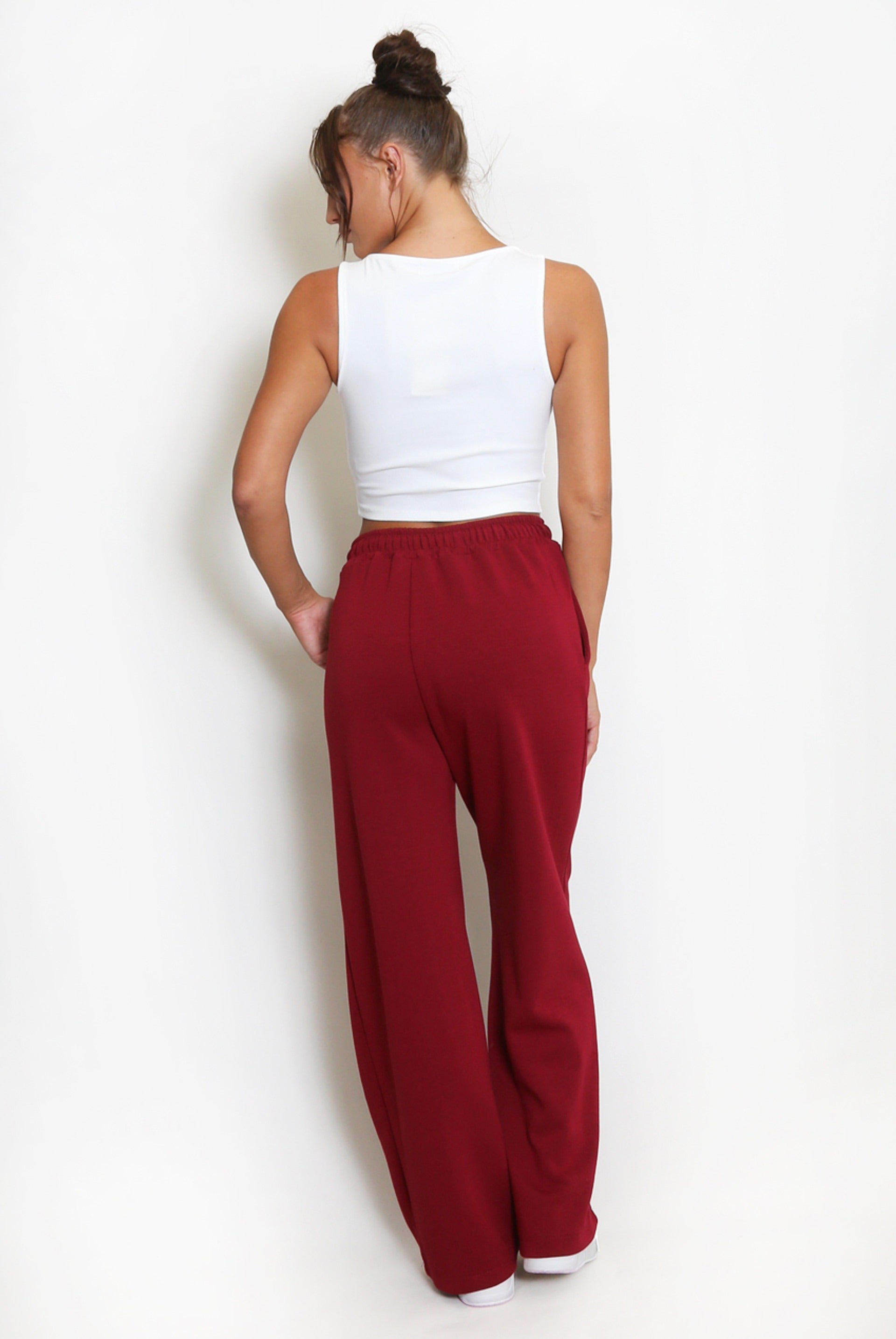 Wine Elasticated Wide Leg Joggers - Faith - Storm Desire