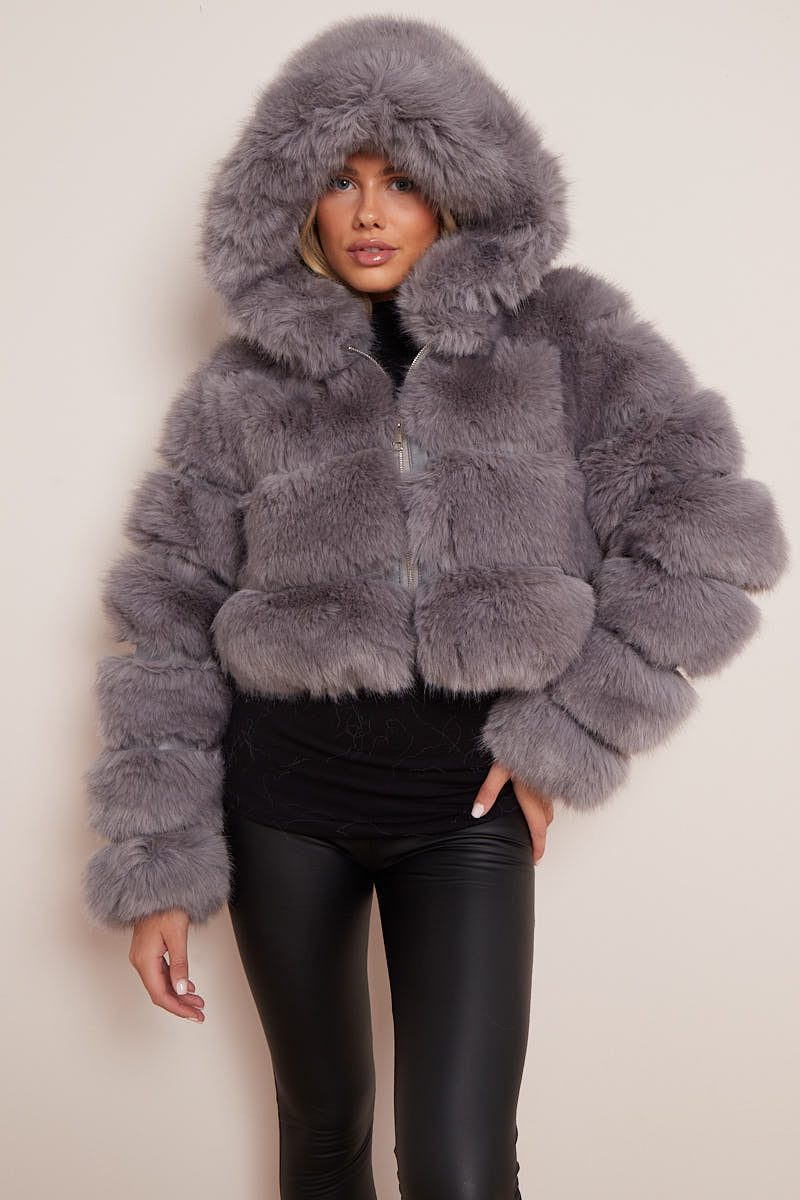 Super Soft Faux Fur Hooded Jacket - Ayana - Storm Desire