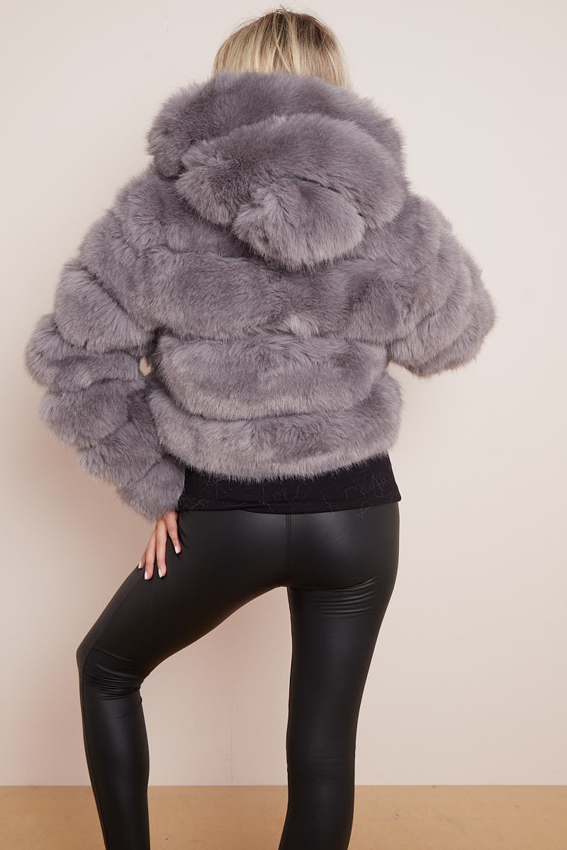 Super Soft Faux Fur Hooded Jacket - Ayana - Storm Desire