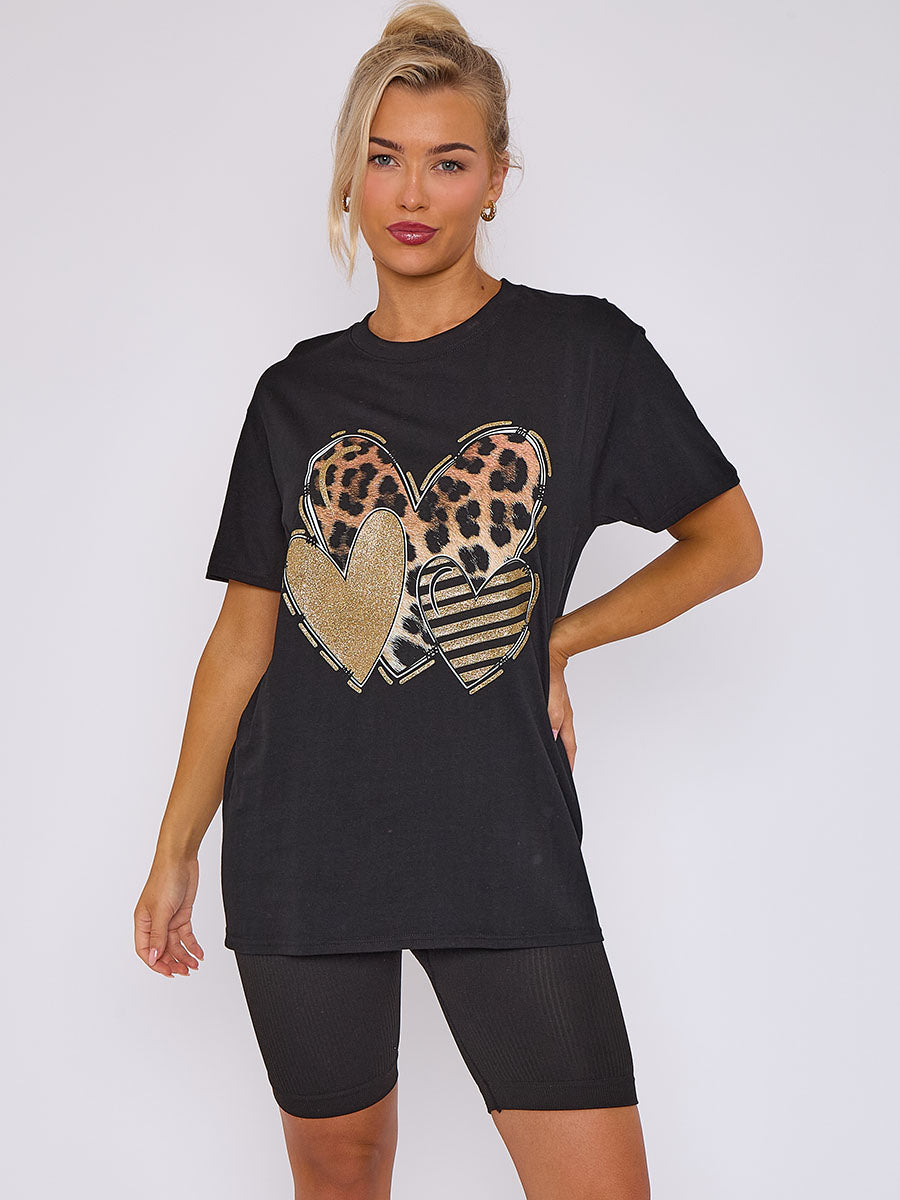 Triple Hearts Printed T - Shirts - Sydney - Storm Desire