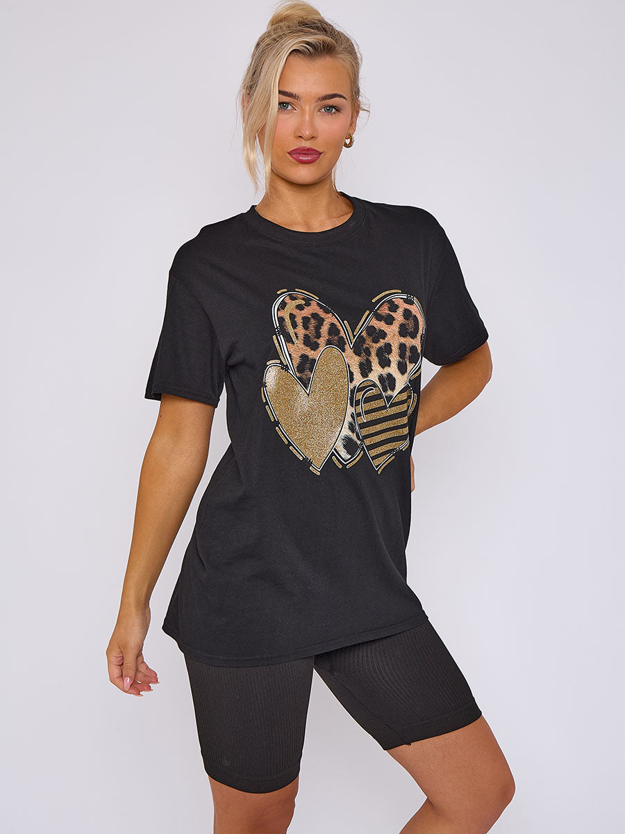 Triple Hearts Printed T - Shirts - Sydney - Storm Desire