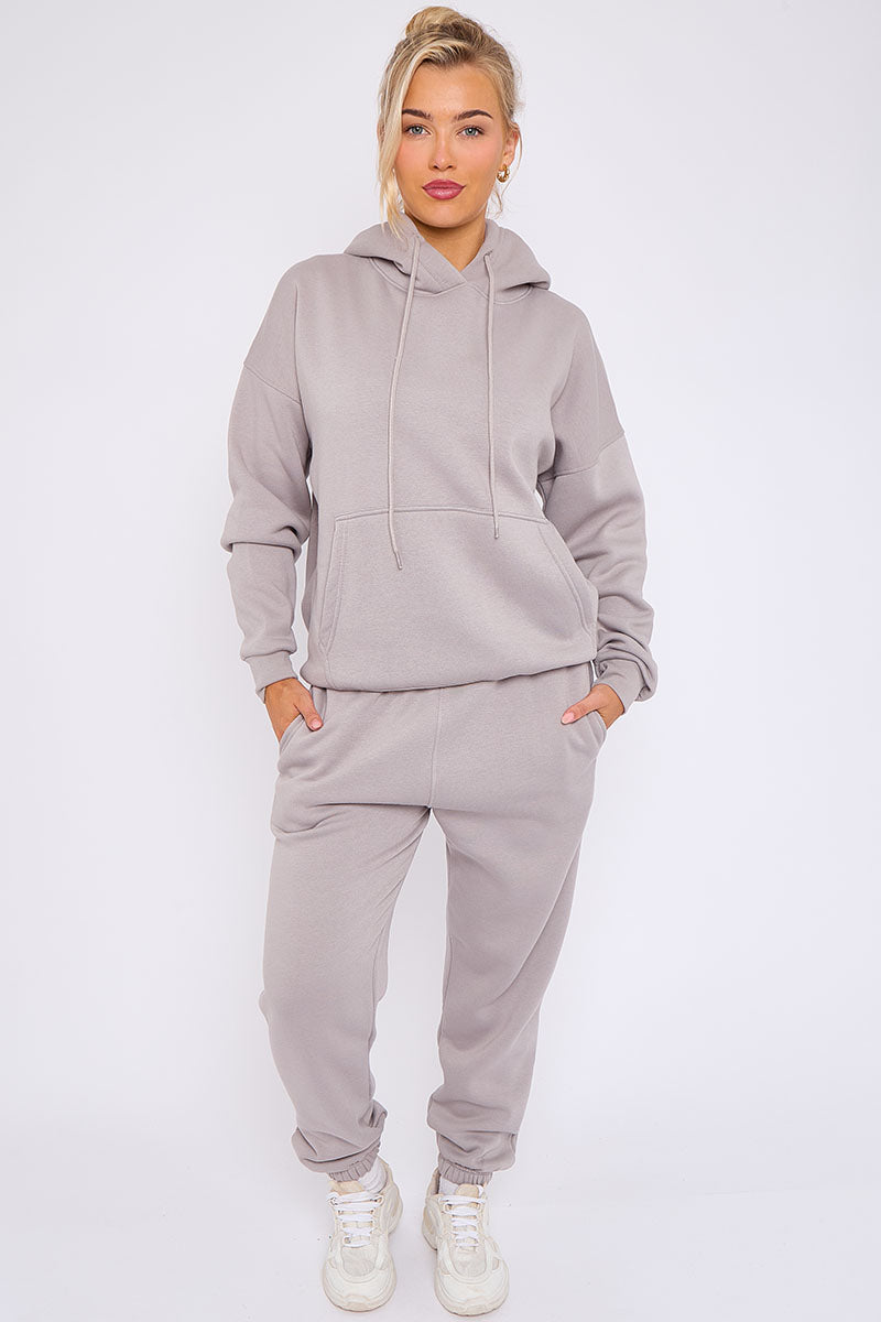 Dove Grey Hooded Oversize & Jogger Loungewear Set - Flora - Storm Desire