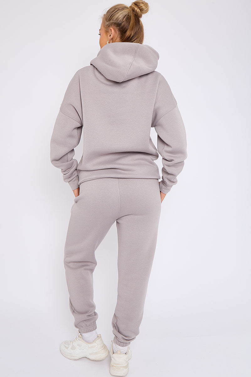 Dove Grey Hooded Oversize & Jogger Loungewear Set - Flora - Storm Desire