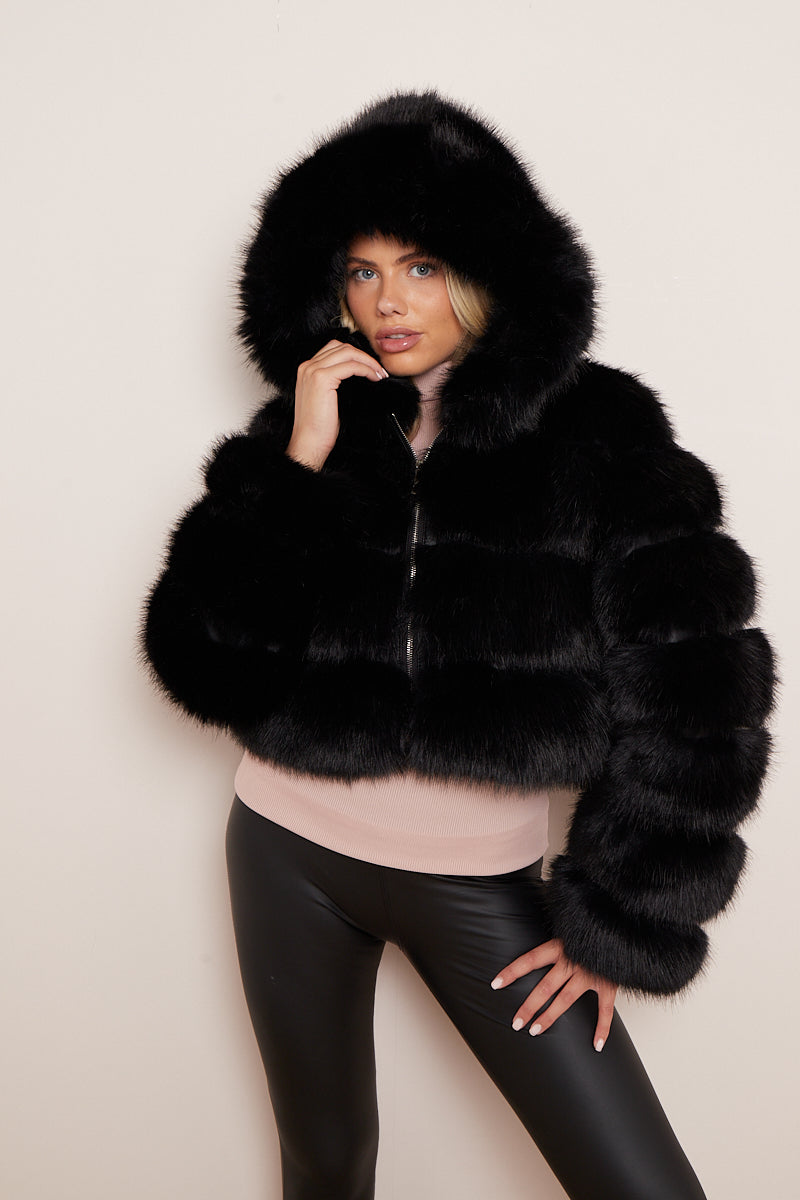 Super Soft Faux Fur Hooded Jacket - Ayana - Storm Desire