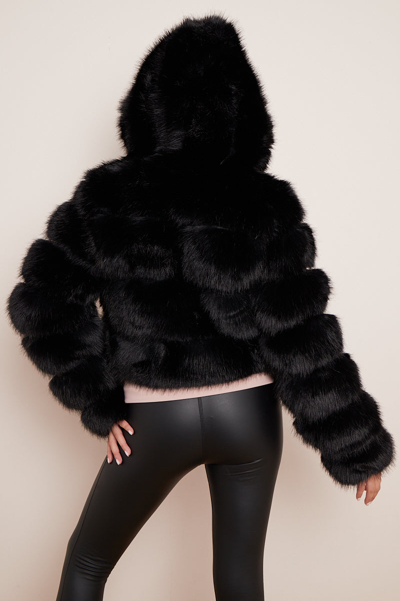 Super Soft Faux Fur Hooded Jacket - Ayana - Storm Desire