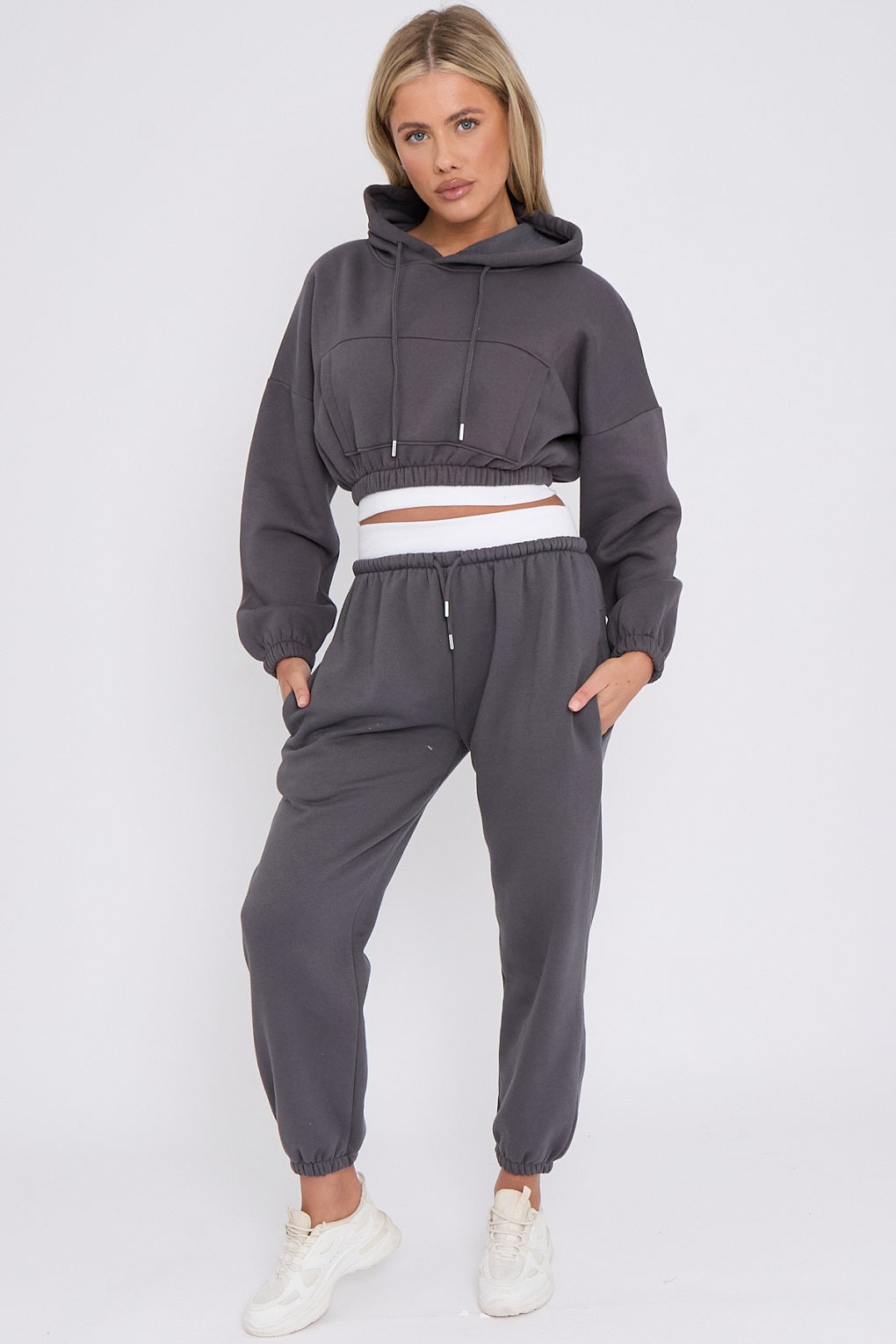 White Band Crop Hooded Loungewear Set - Nelly - Storm Desire