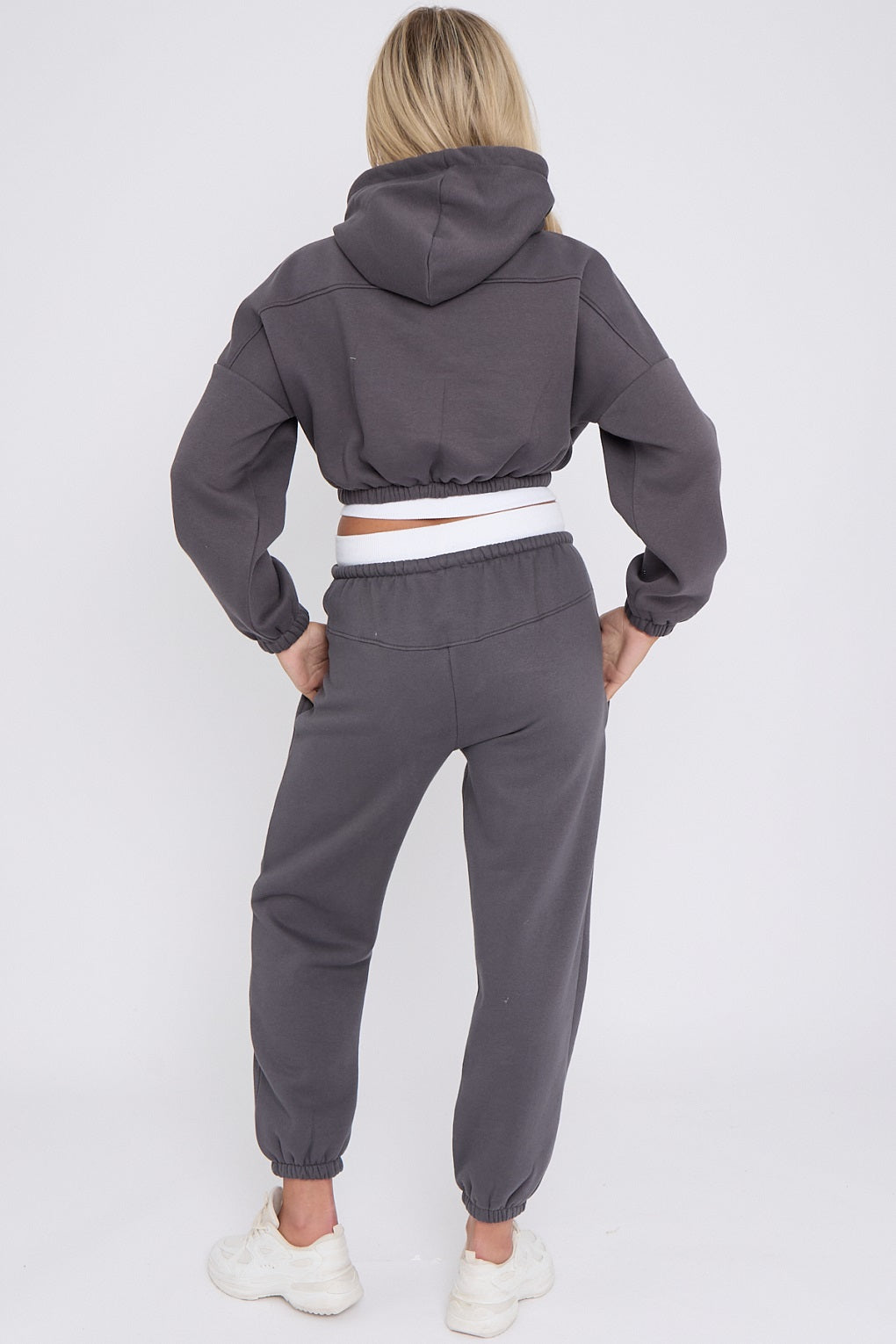 White Band Crop Hooded Loungewear Set - Nelly - Storm Desire