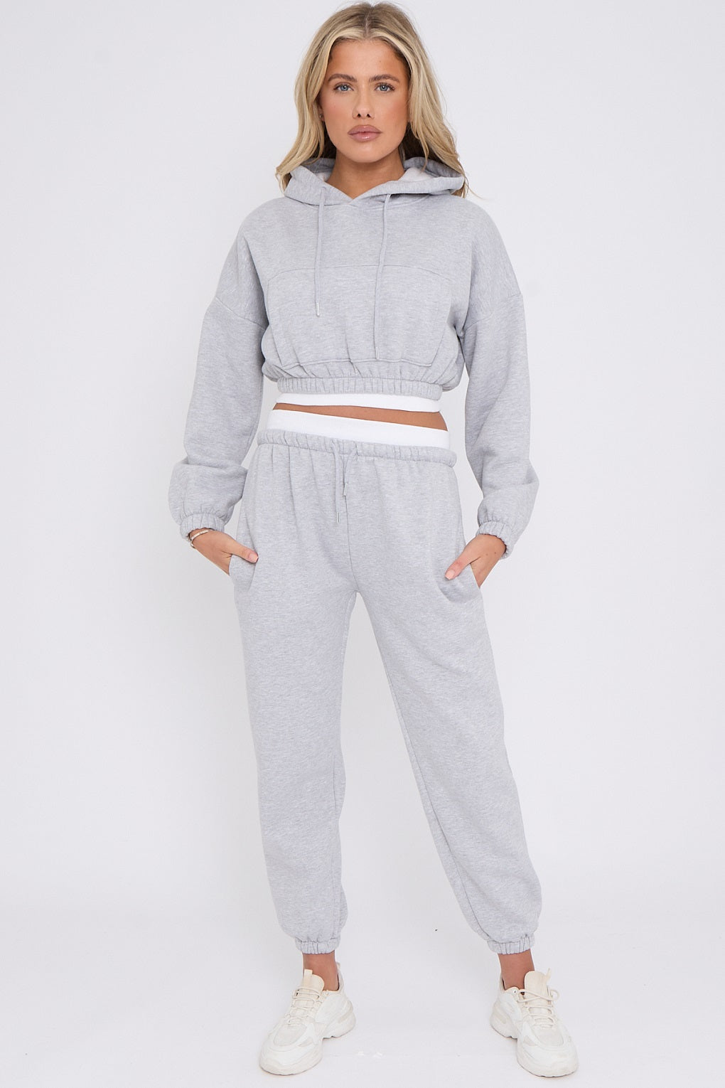 White Band Crop Hooded Loungewear Set - Nelly - Storm Desire