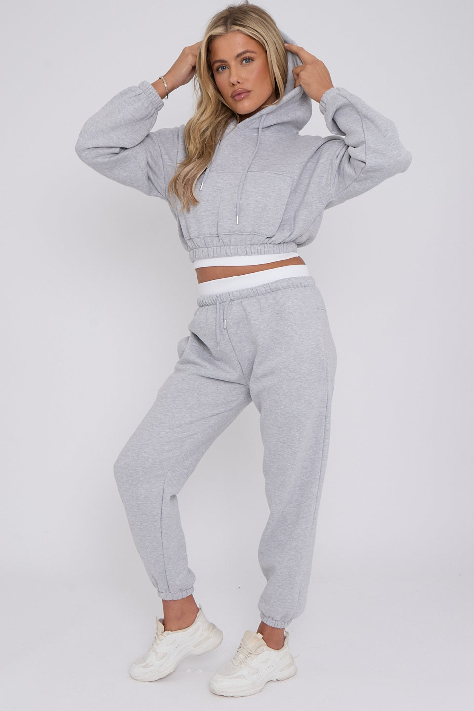 White Band Crop Hooded Loungewear Set - Nelly - Storm Desire