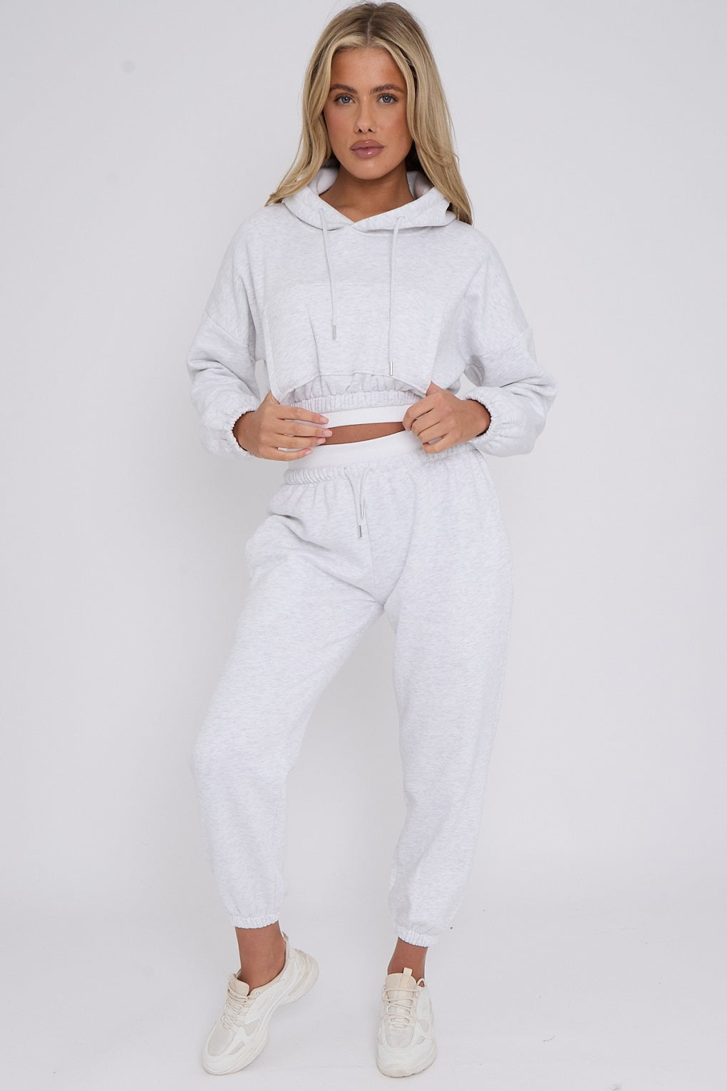 White Band Crop Hooded Loungewear Set - Nelly - Storm Desire