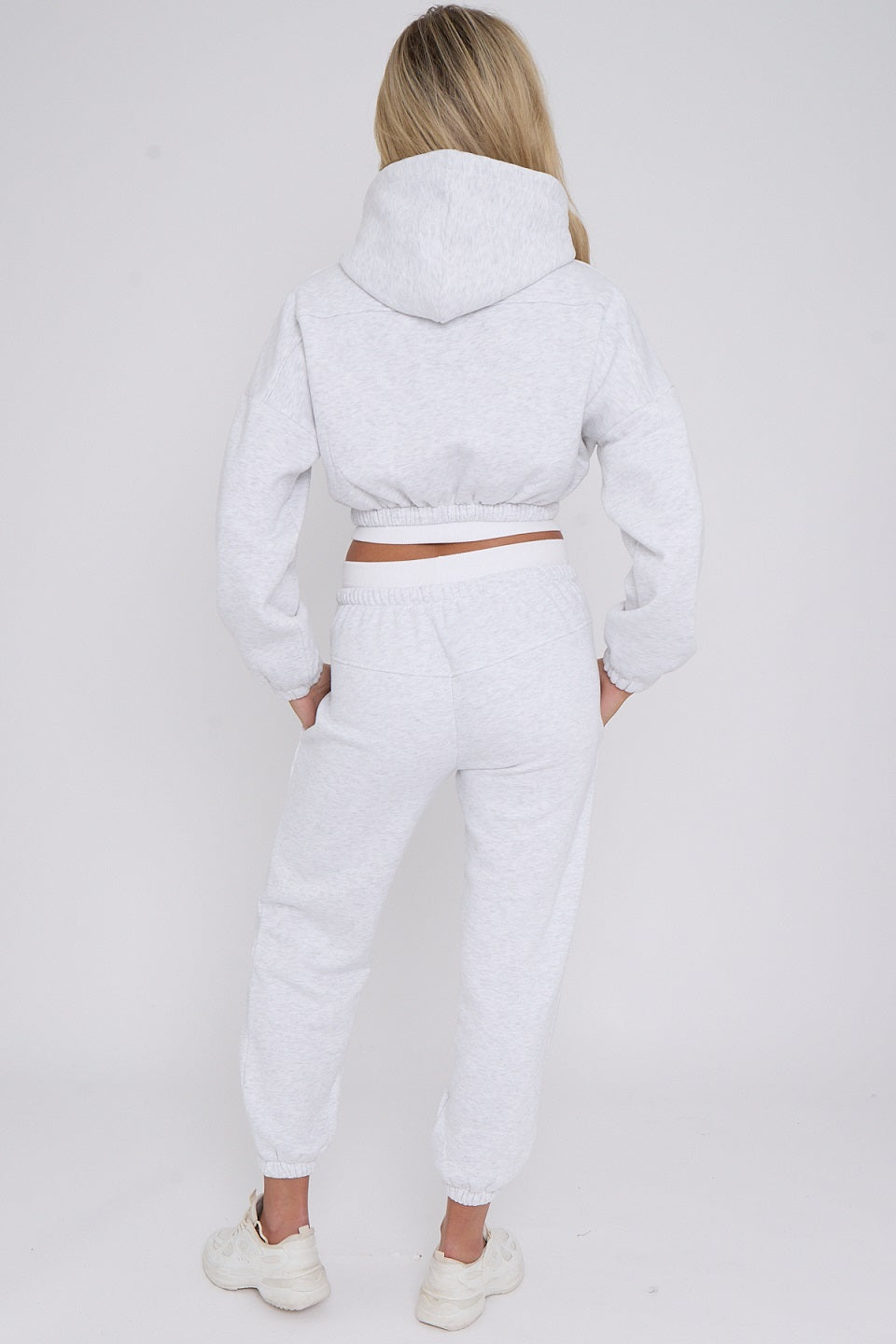 White Band Crop Hooded Loungewear Set - Nelly - Storm Desire