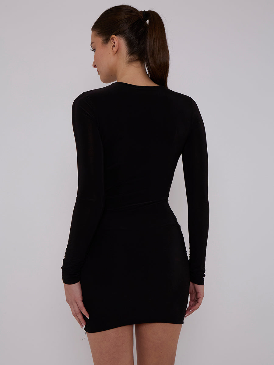 Long Sleeve Knot Slinky Dress - Rhea - Storm Desire