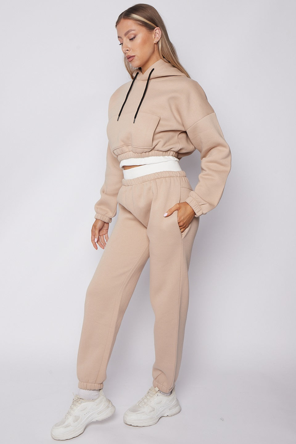 White Band Crop Hooded Loungewear Set - Nelly - Storm Desire