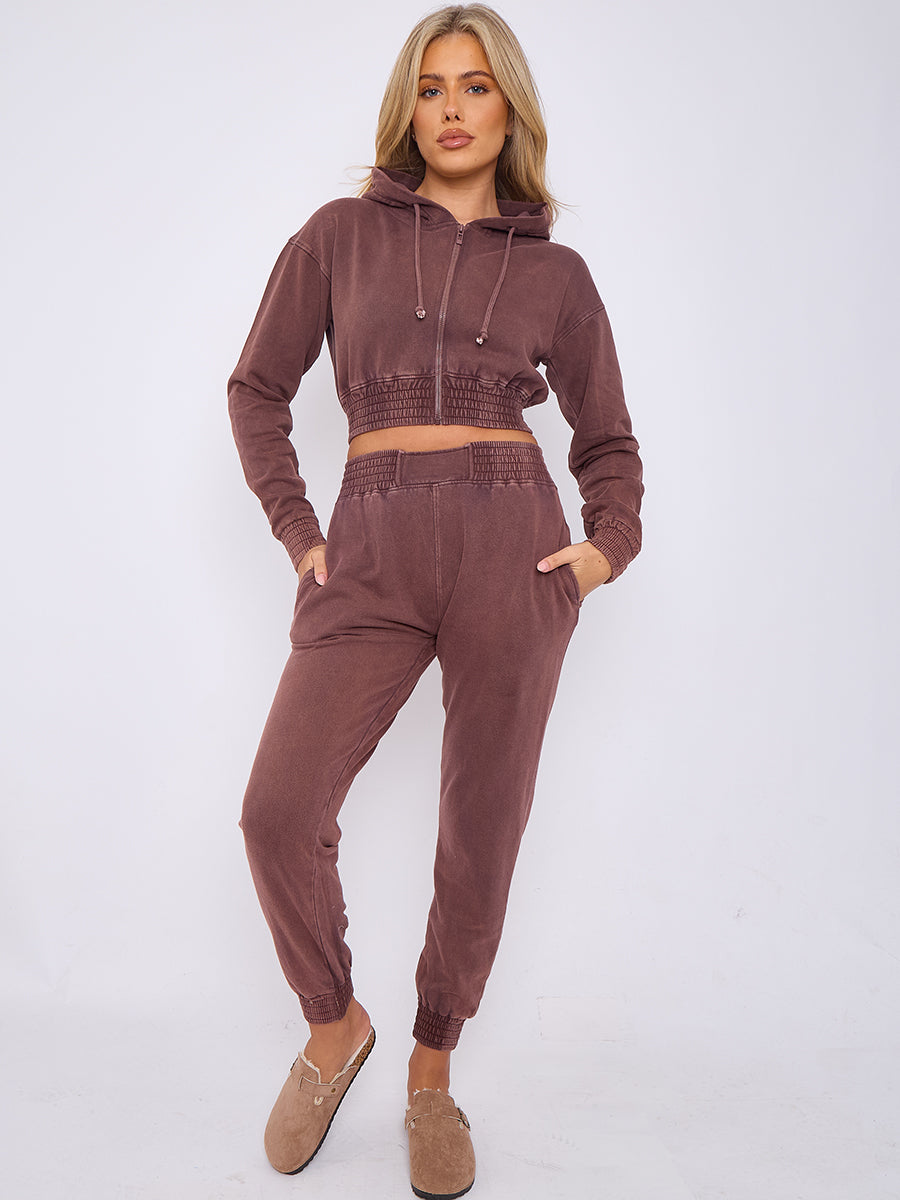 Acid Wash Cropped Hoodie & Jogger Tracksuit - Valentina - Storm Desire