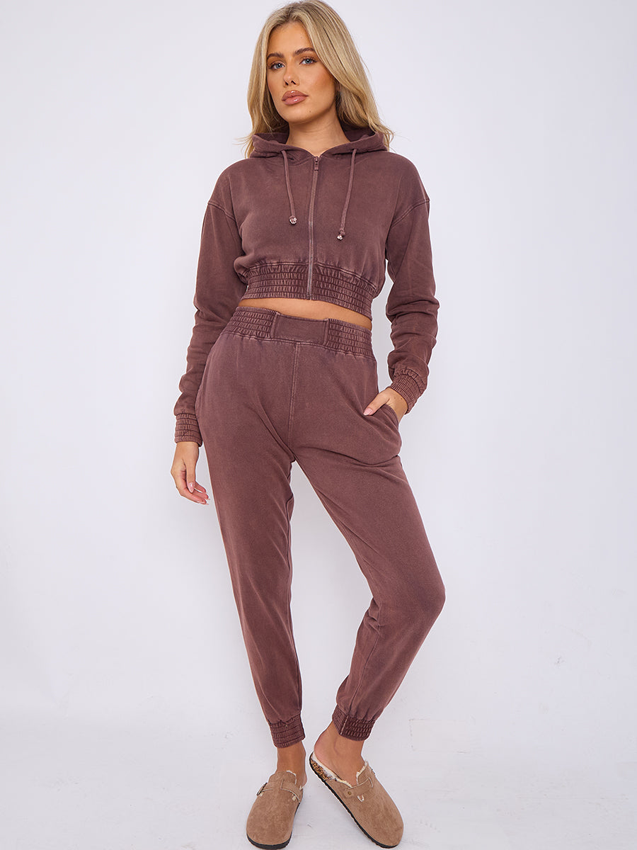 Acid Wash Cropped Hoodie & Jogger Tracksuit - Valentina - Storm Desire