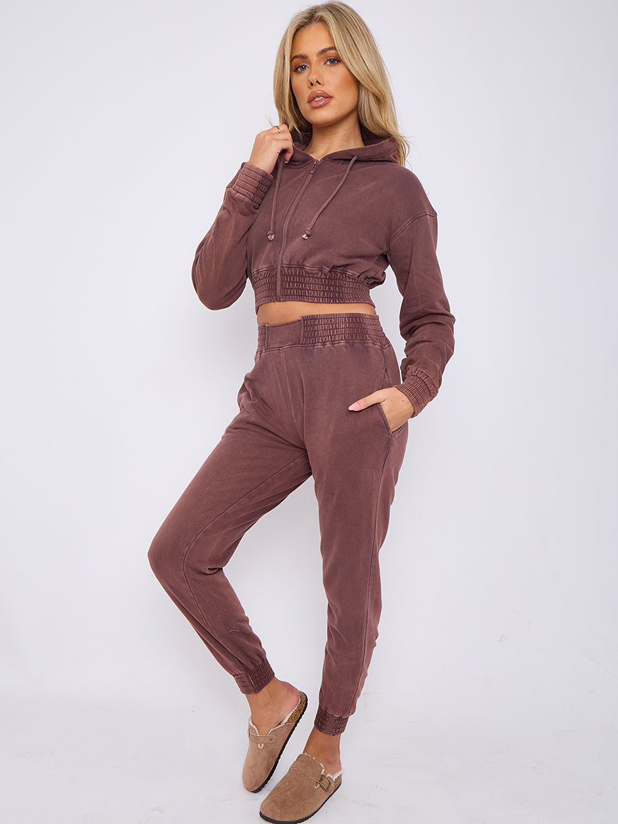 Acid Wash Cropped Hoodie & Jogger Tracksuit - Valentina - Storm Desire