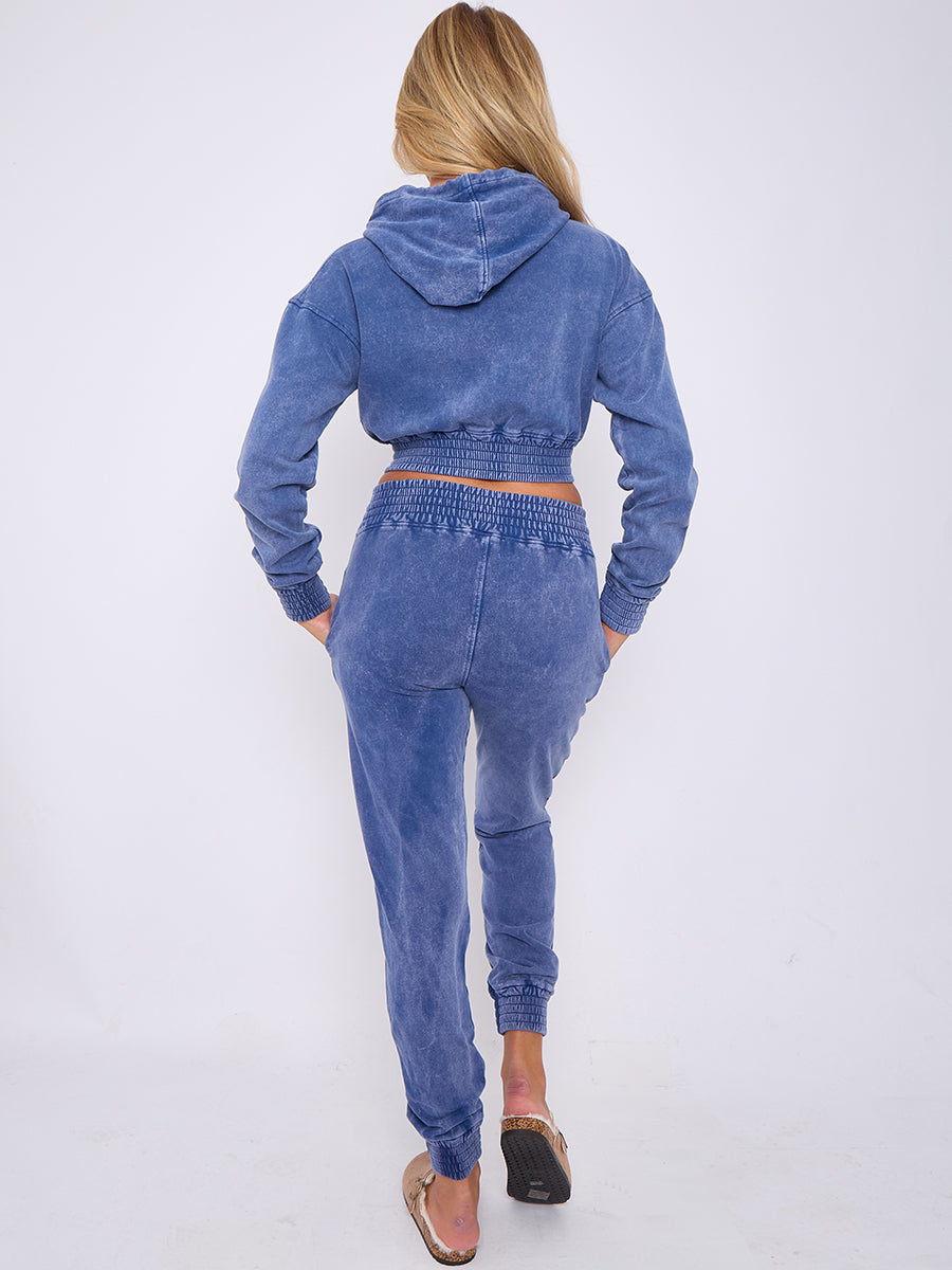 Acid Wash Cropped Hoodie & Jogger Tracksuit - Valentina - Storm Desire