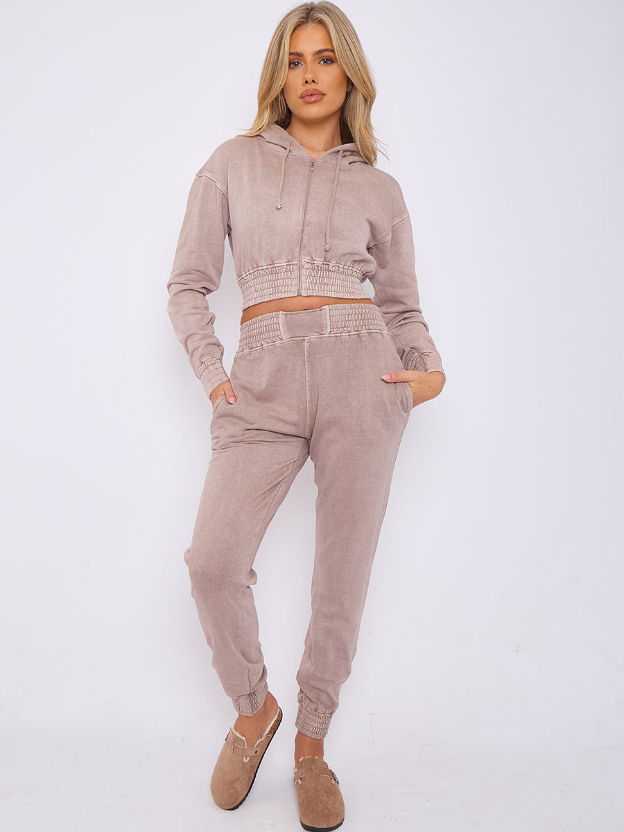 Acid Wash Cropped Hoodie & Jogger Tracksuit - Valentina - Storm Desire