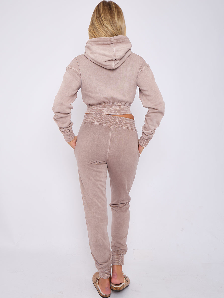 Acid Wash Cropped Hoodie & Jogger Tracksuit - Valentina - Storm Desire