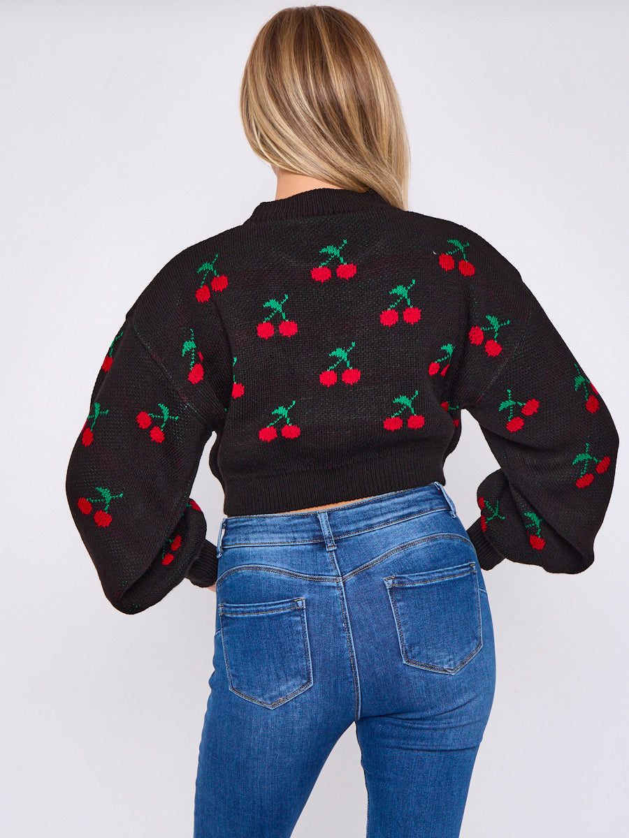 Knitted Cherry Cropped Jumper - Regina - Storm Desire