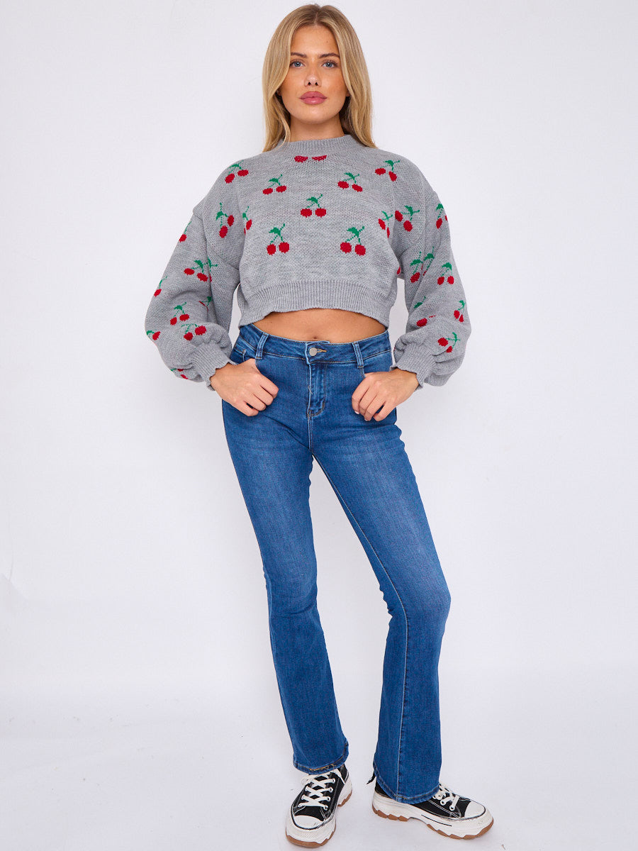 Knitted Cherry Cropped Jumper - Regina - Storm Desire