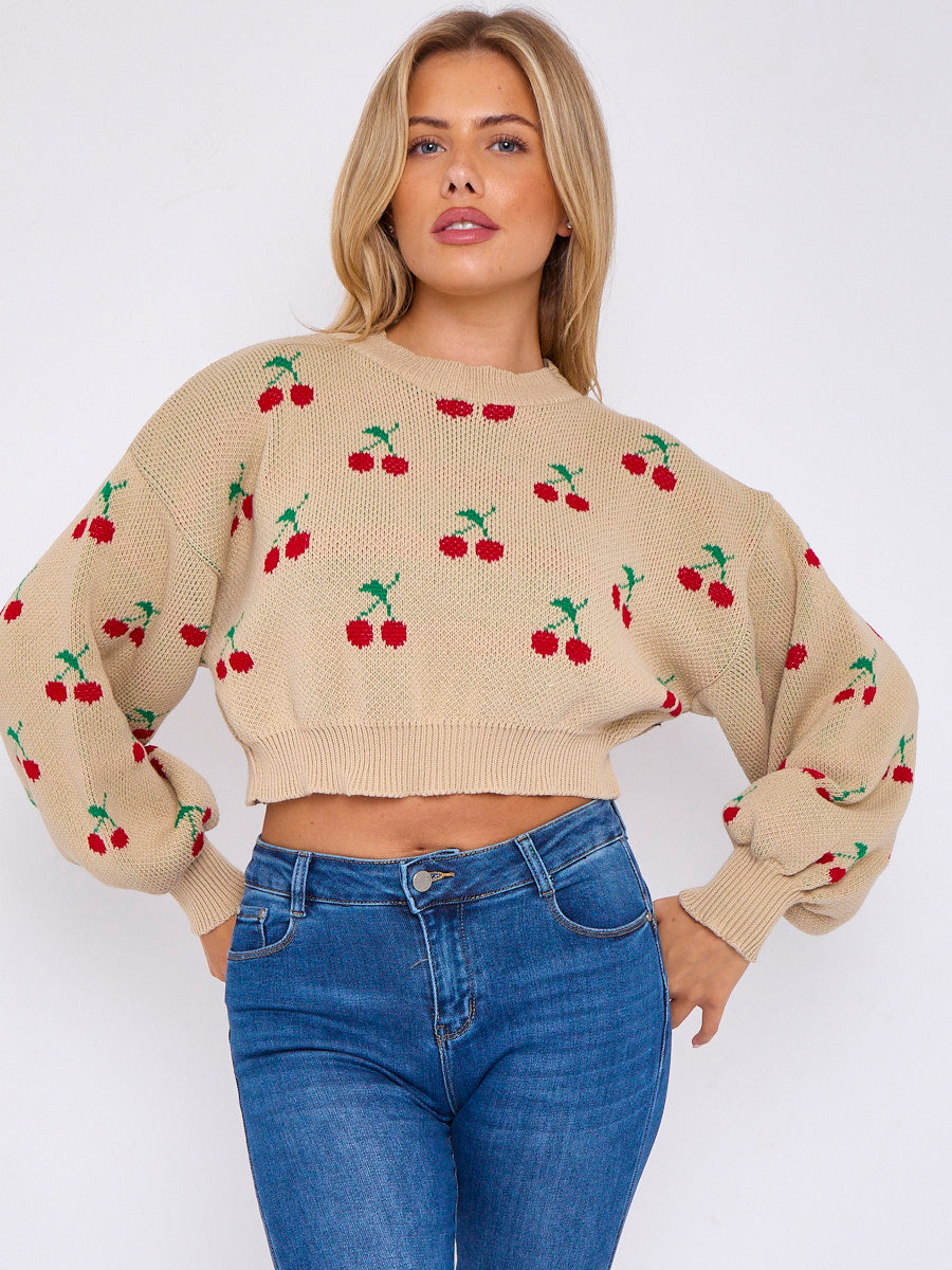 Knitted Cherry Cropped Jumper - Regina - Storm Desire