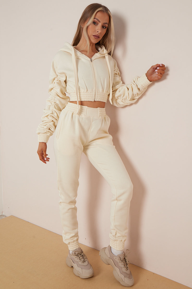 Ruched Cropped Hoodie And Jogger Set - Kallie - Storm Desire