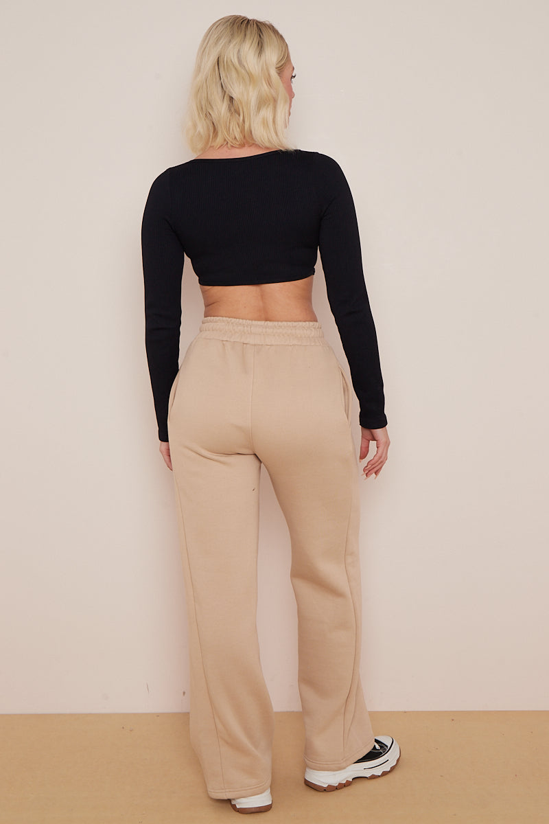 Beige Wide Leg Fleece Trousers - Robin - Storm Desire