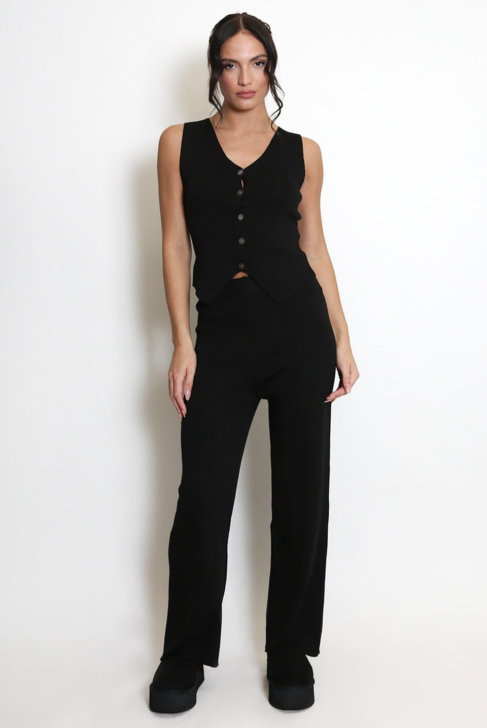 Fine Knit Waistcoat and Wide Leg Trouser Set - Charlee