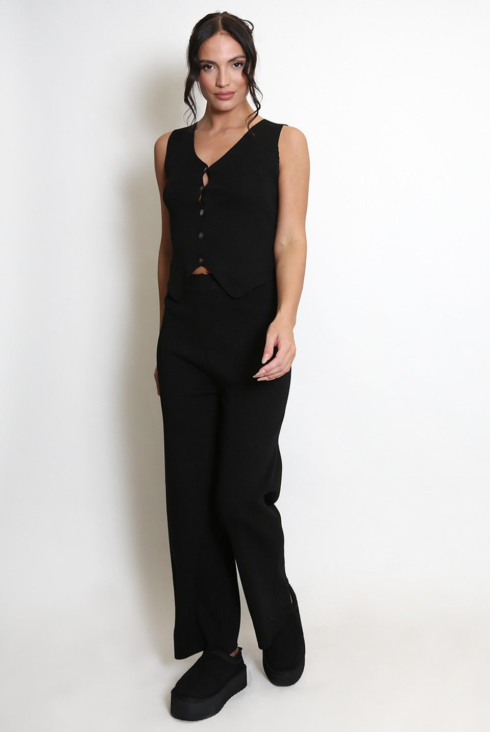 Fine Knit Waistcoat and Wide Leg Trouser Set - Charlee