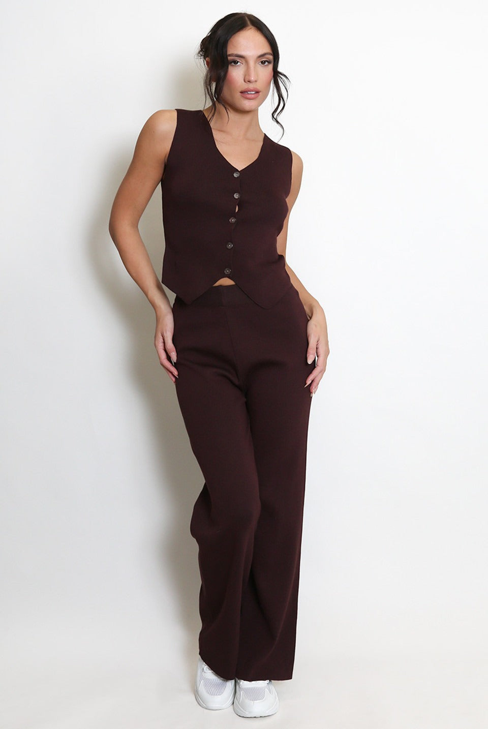 Fine Knit Waistcoat and Wide Leg Trouser Set - Charlee