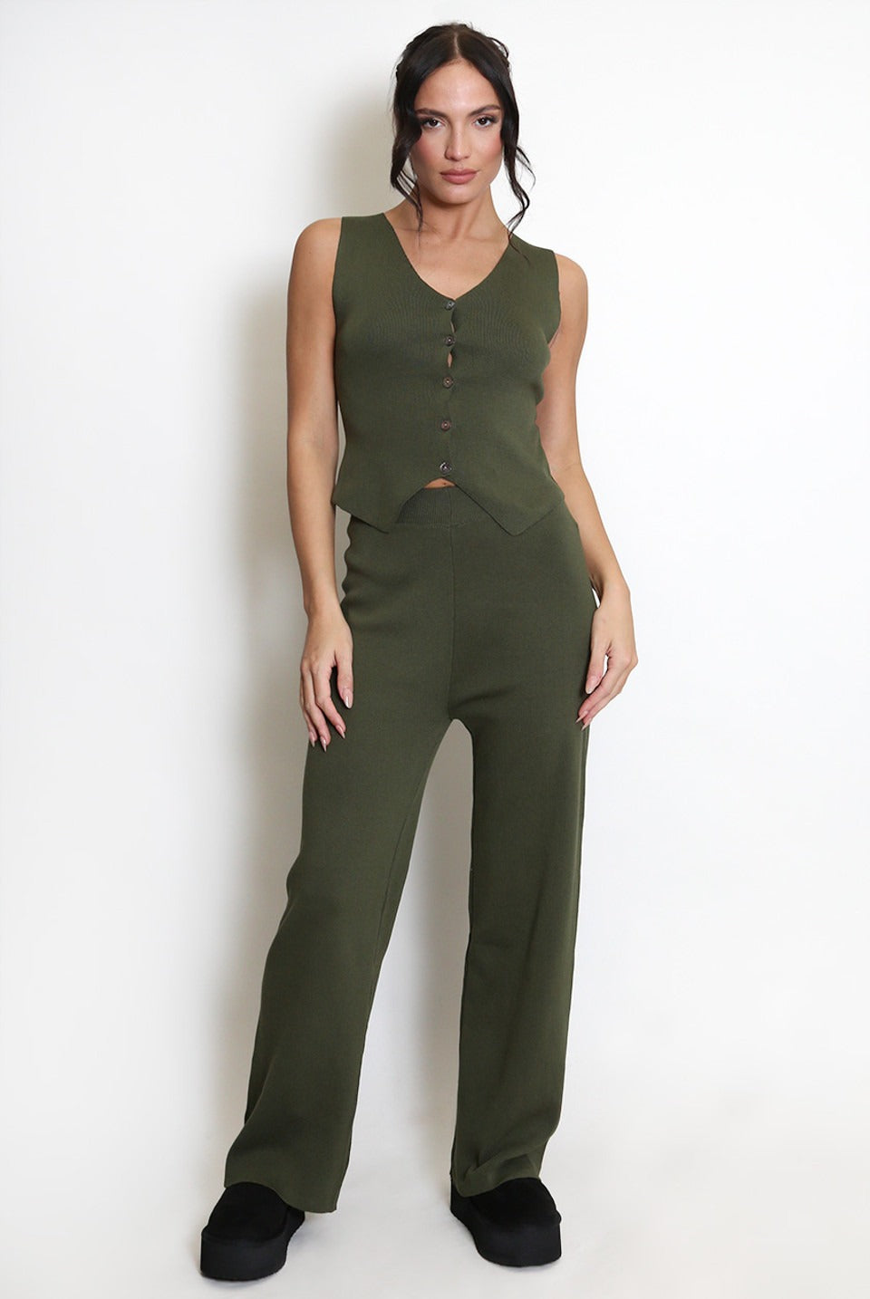 Fine Knit Waistcoat and Wide Leg Trouser Set - Charlee