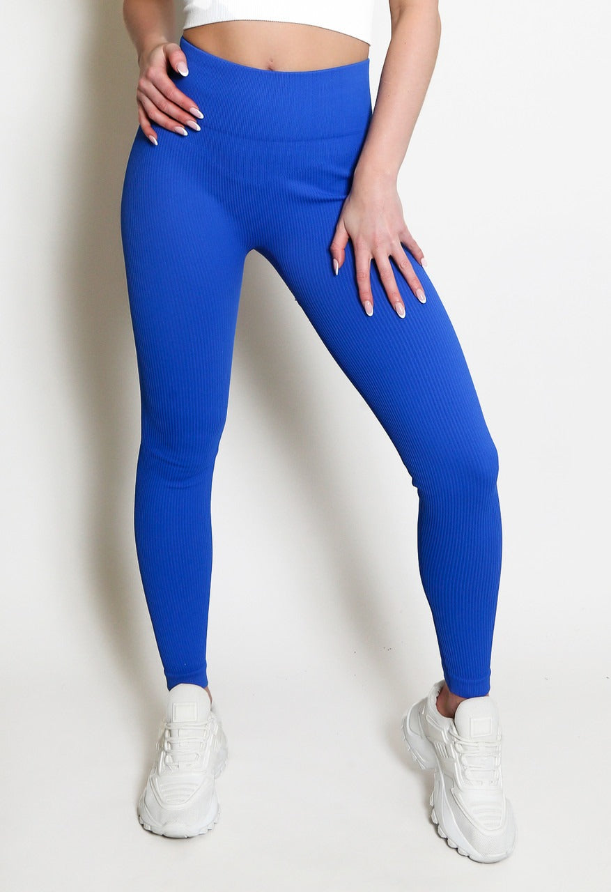 LOUISA blue ribbed gym leggings – The Dressing Room