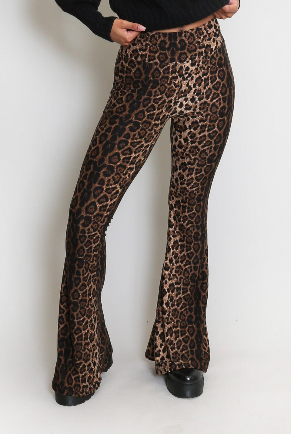 Leopard Print Bell Bottom Leggings - Esme - Storm Desire