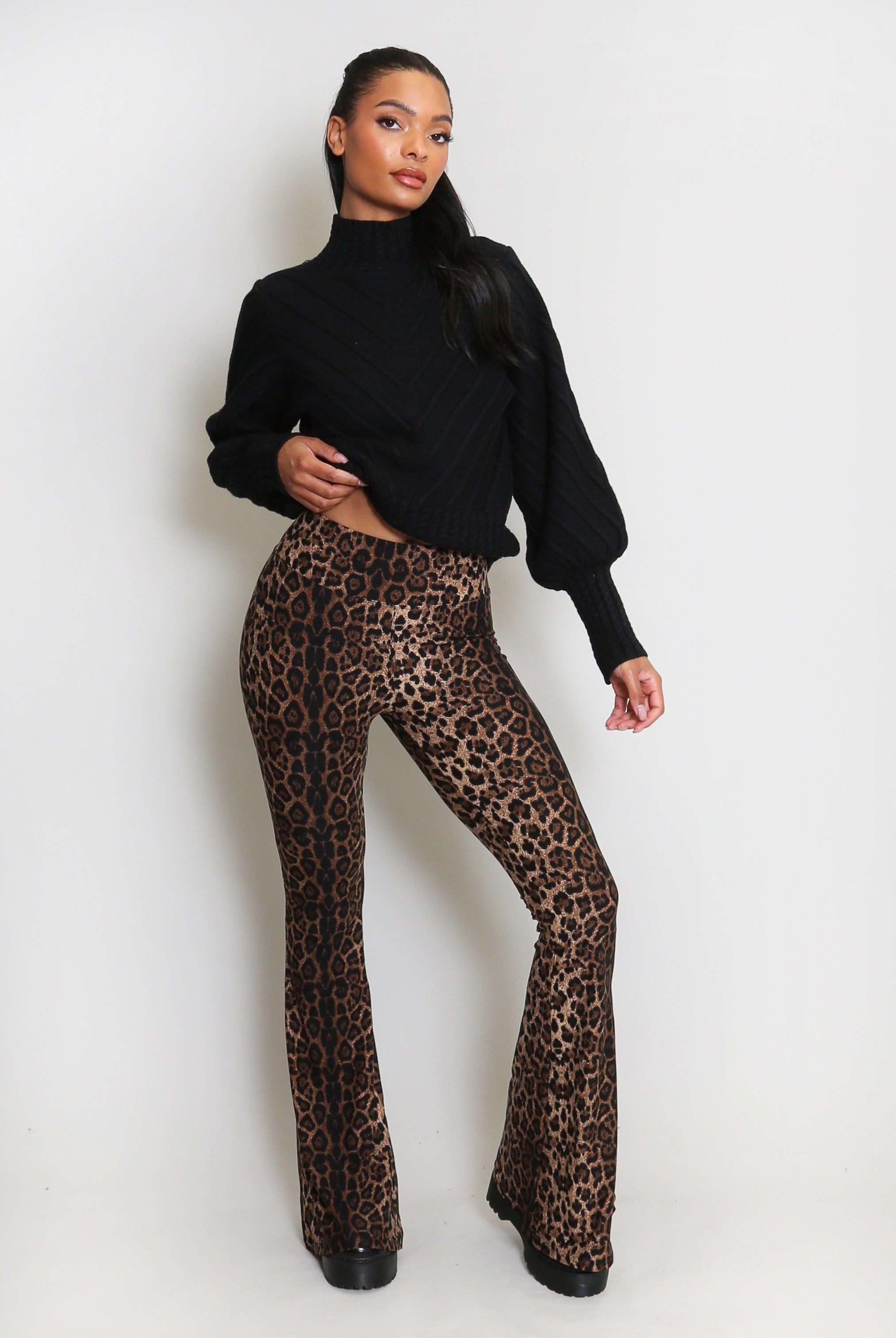 Leopard Print Bell Bottom Leggings - Esme - Storm Desire