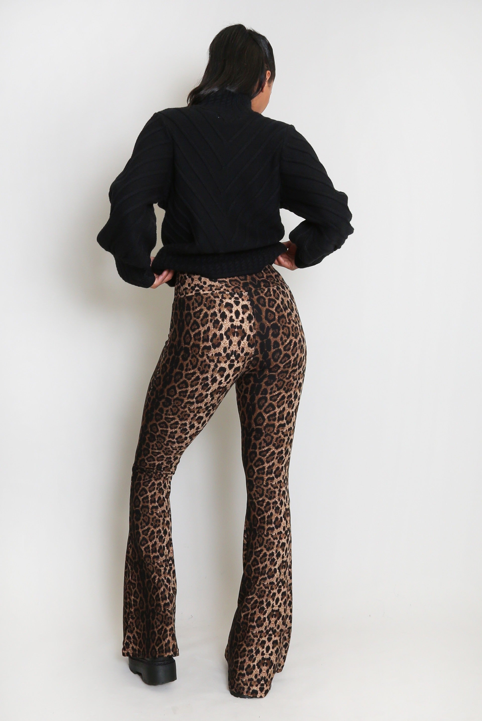 Leopard Print Bell Bottom Leggings - Esme - Storm Desire