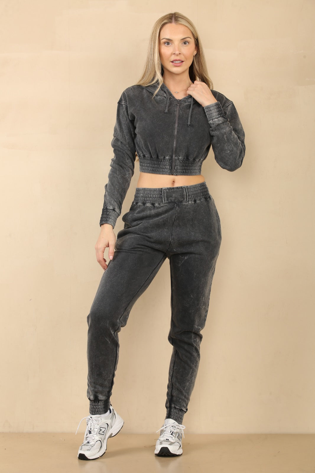 Acid Wash Cropped Hoodie & Jogger Tracksuit - Valentina - Storm Desire