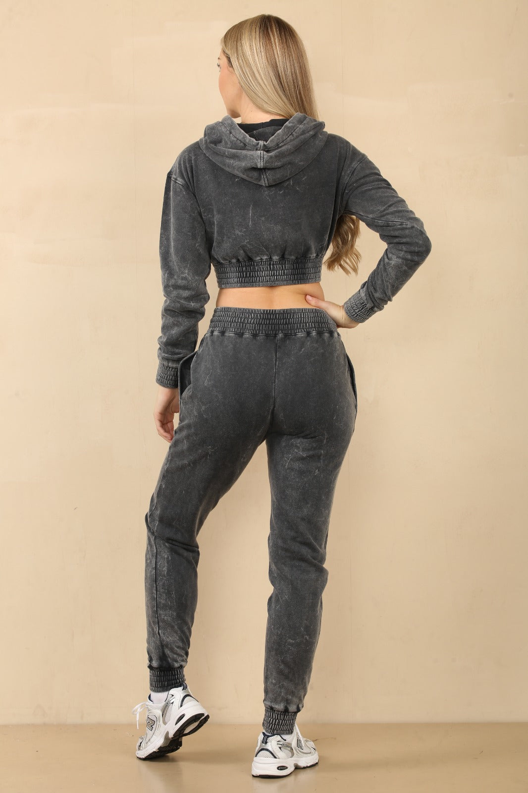 Acid Wash Cropped Hoodie & Jogger Tracksuit - Valentina - Storm Desire