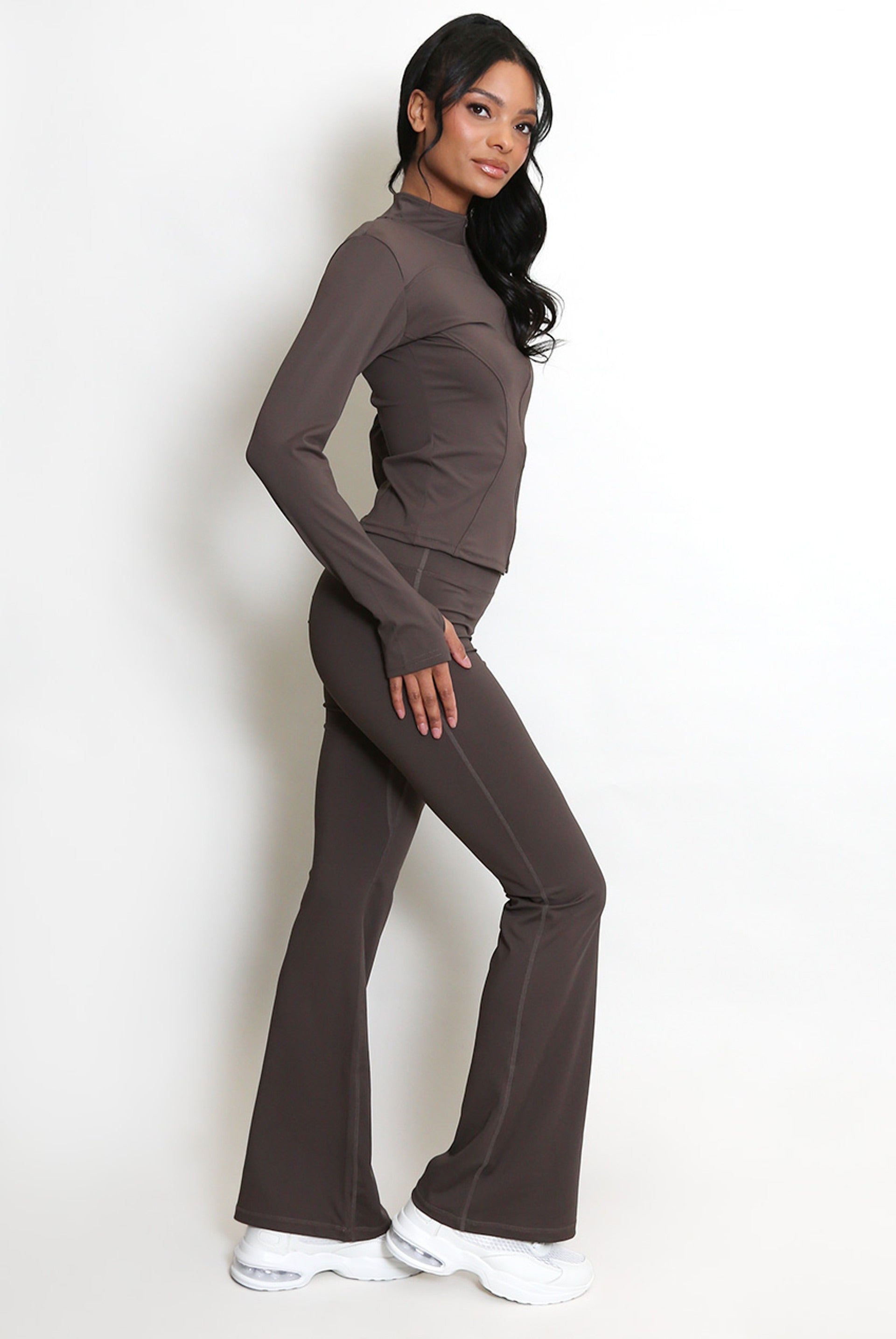 New Colour Active Zip Top And Push Up Flare Trouser Set - Hayden - Storm Desire