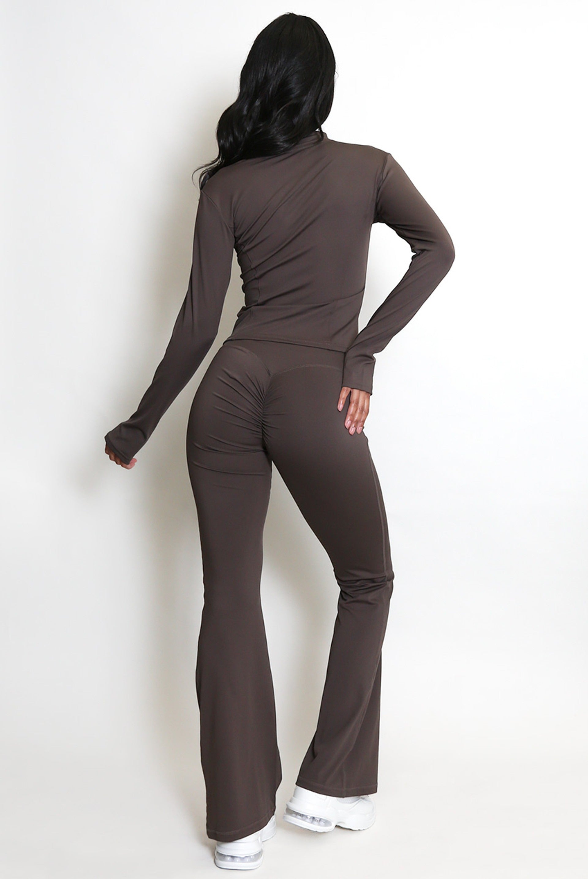 New Colour Active Zip Top And Push Up Flare Trouser Set - Hayden - Storm Desire