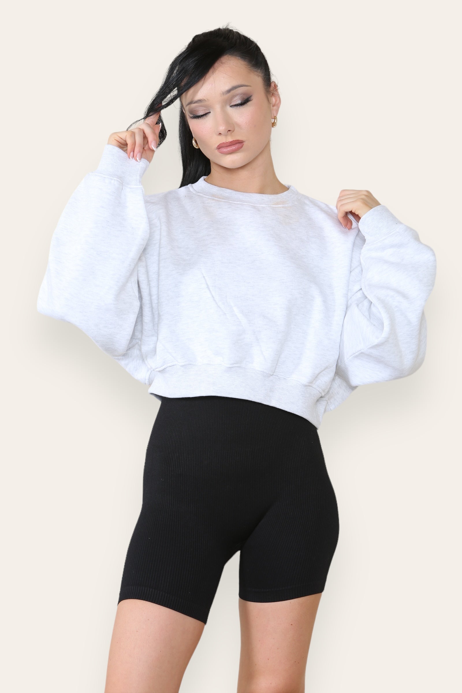 Fleece Jersey Baggy Crop Jumper - Logan - Storm Desire