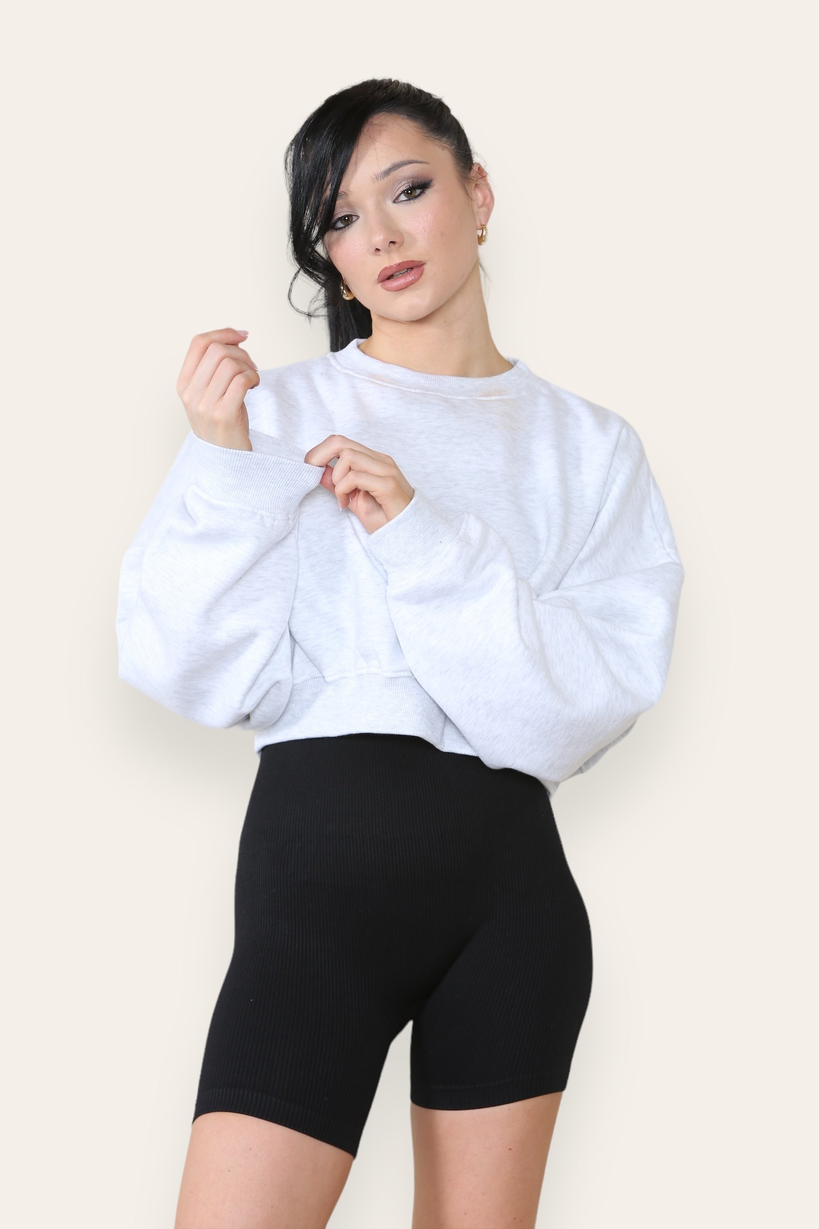 Bleach Grey Fleece Jersey Crop Jumper - Logan - Storm Desire