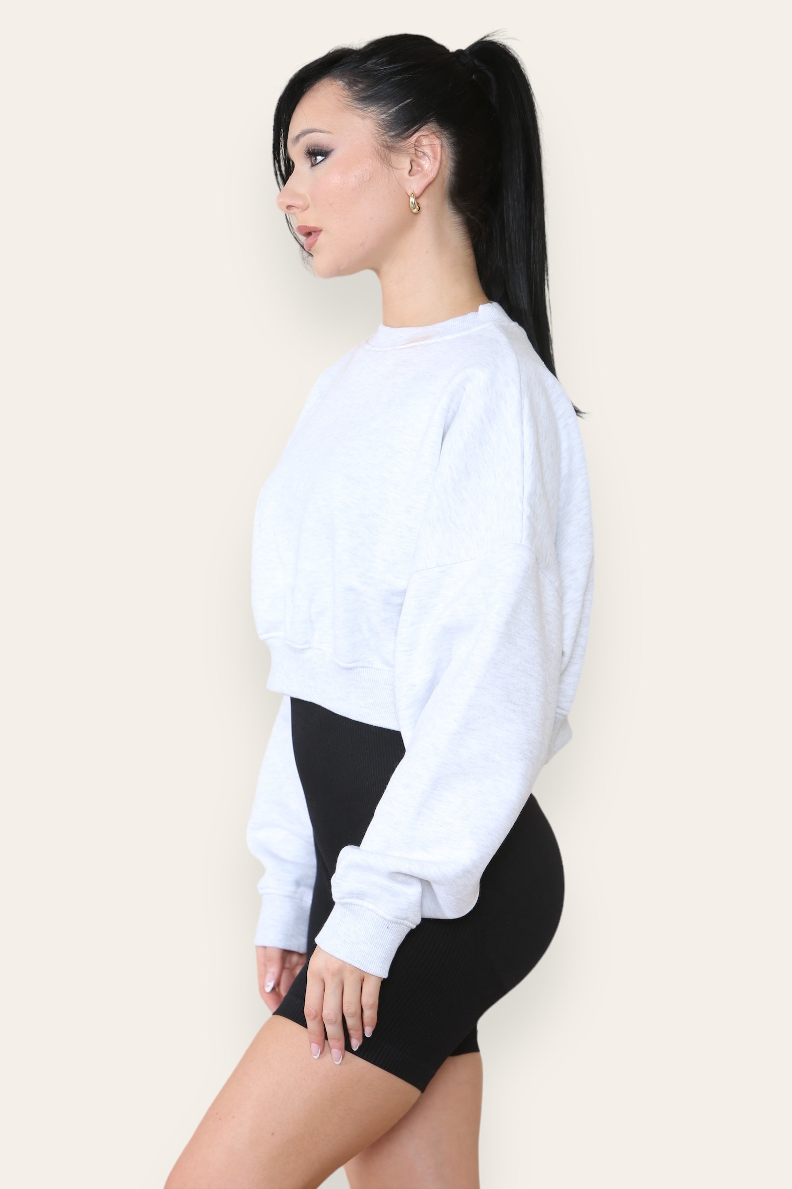 Bleach Grey Fleece Jersey Crop Jumper - Logan - Storm Desire