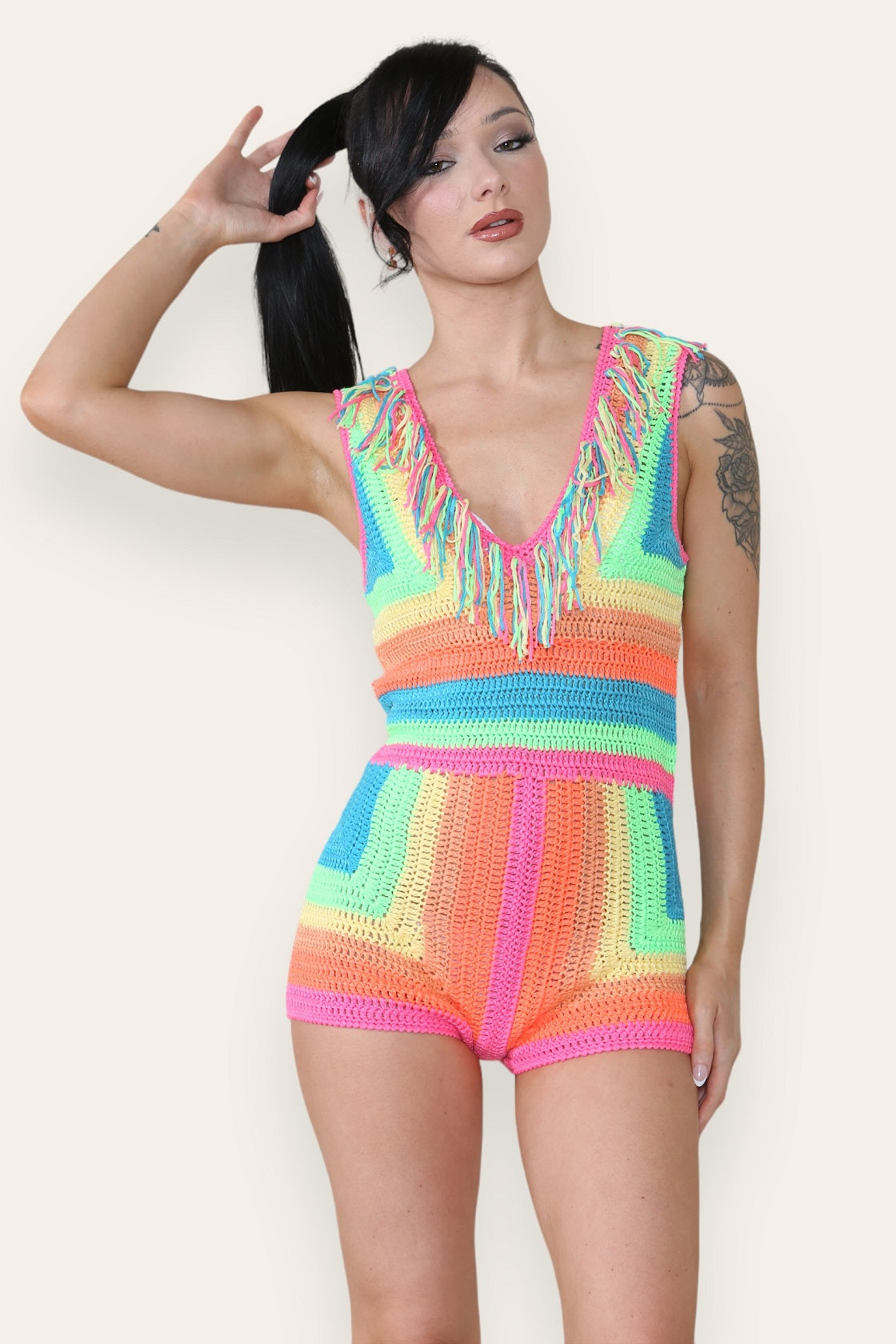 Multicolour Crochet Knitted Playsuit - Alina - Storm Desire