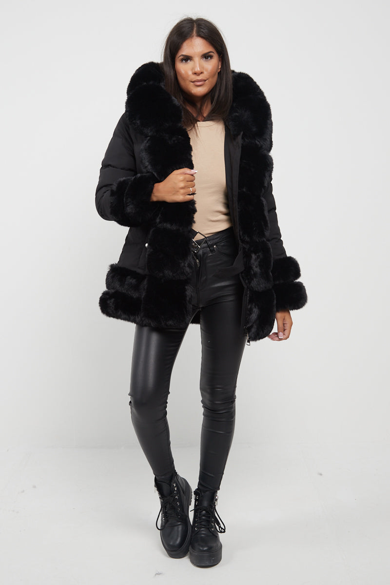 Urban Bliss Black Wrap Collar Belted Long Puffer Jacket