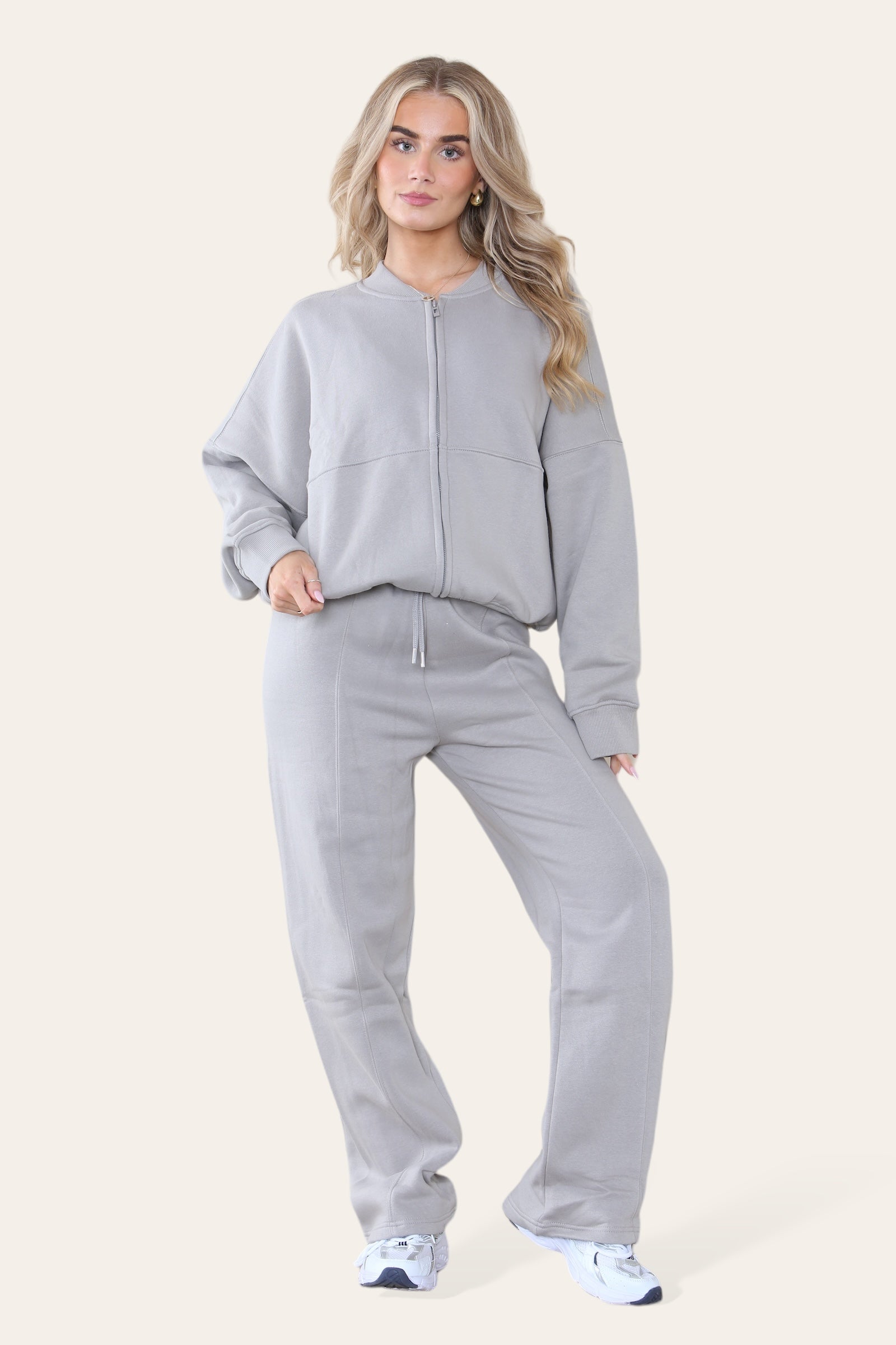 Bomber Style Oversize Fleece Zipper & Jogger Set - Sara - Storm Desire