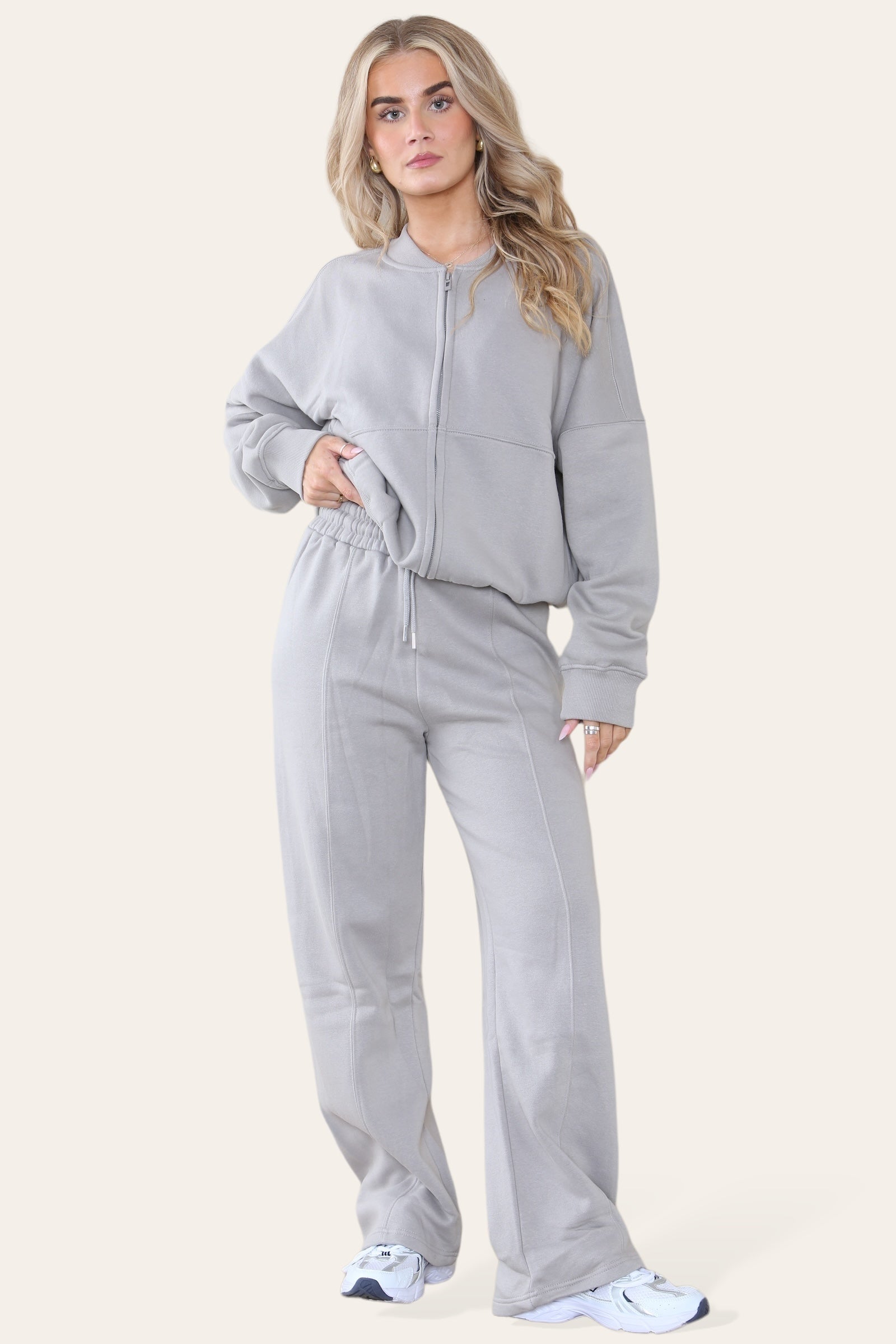 Bomber Style Oversize Fleece Zipper & Jogger Set - Sara - Storm Desire