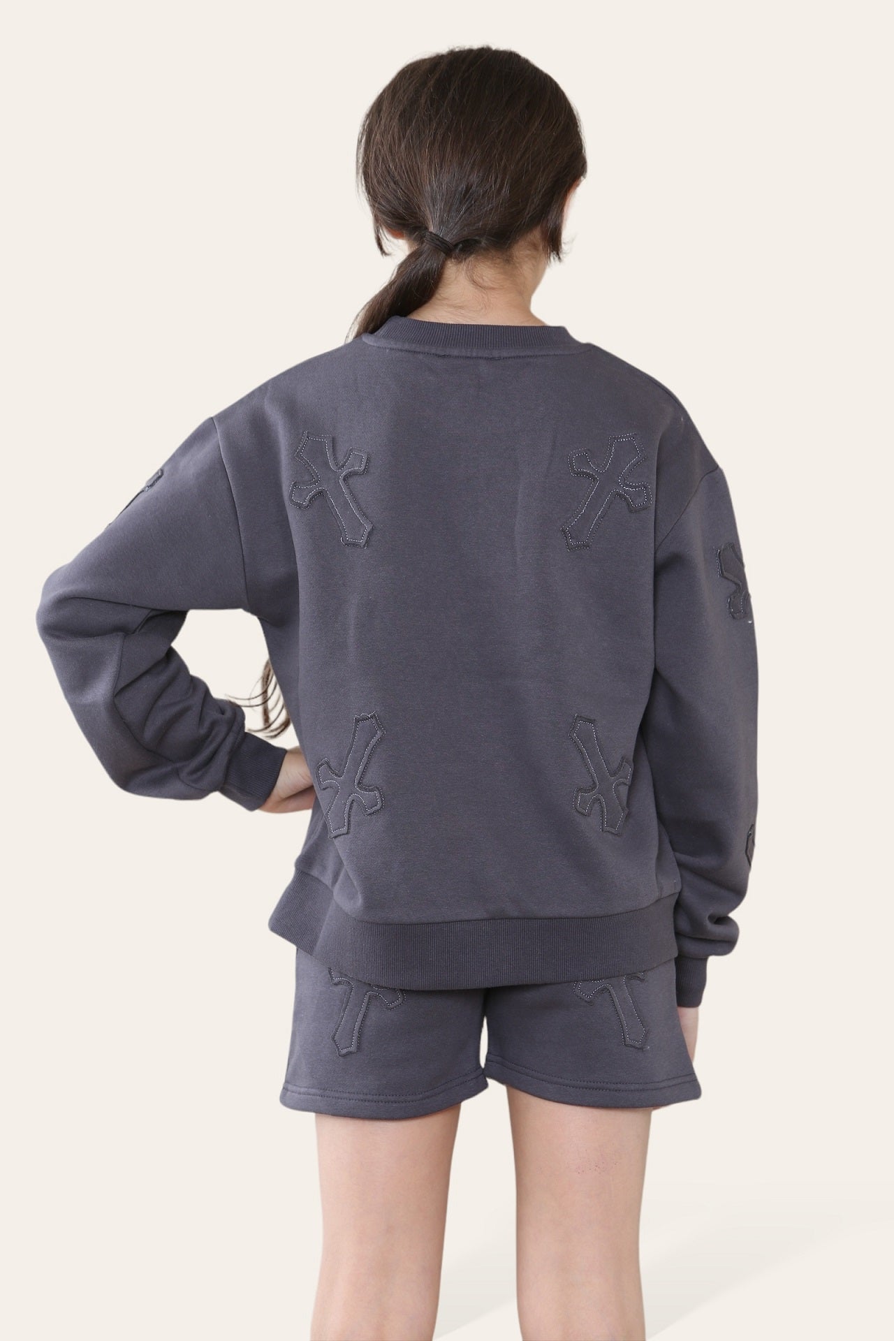 Kids Crucifix Cross Sweatshirt & Shorts Fleece Set - Valerie - Storm Desire