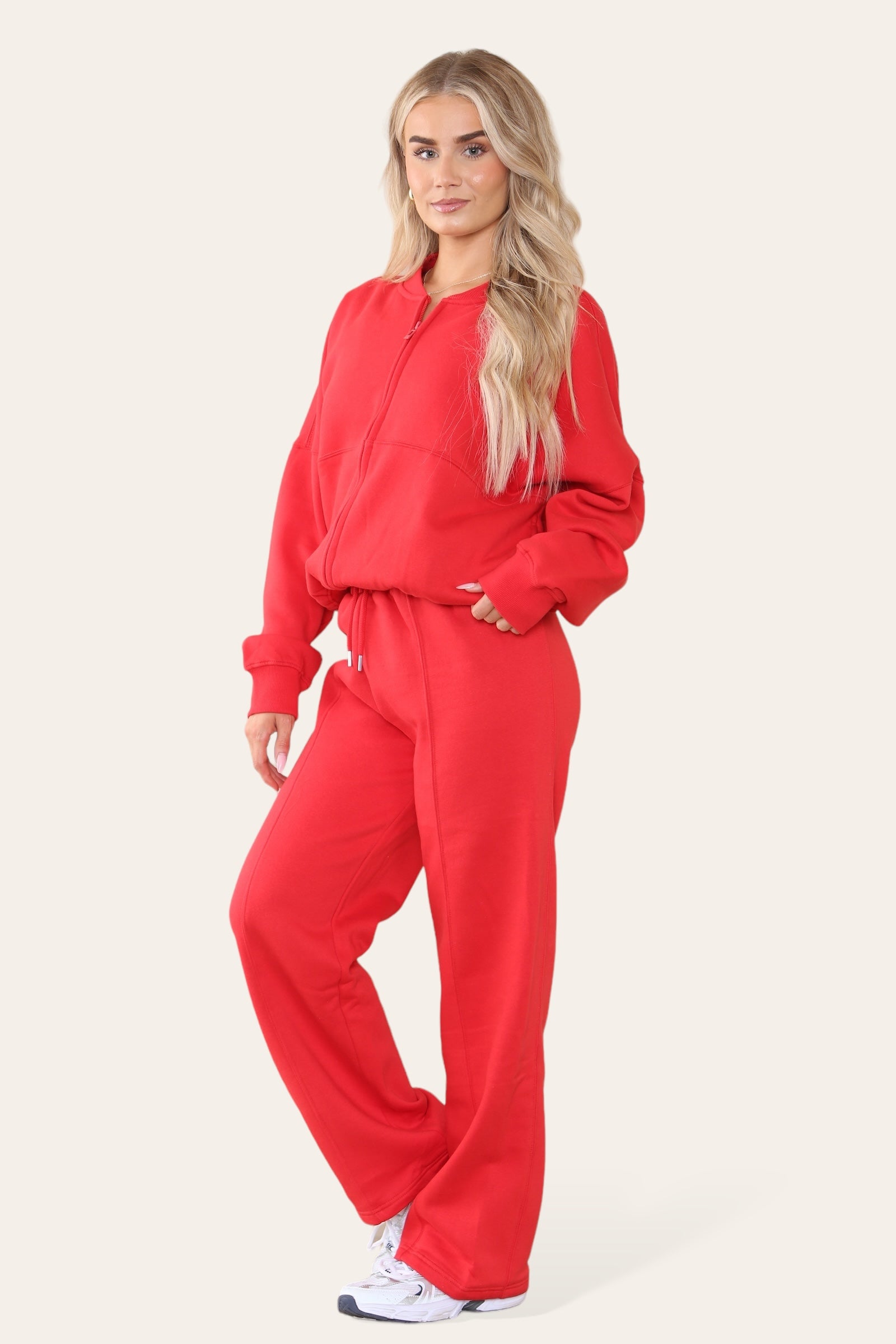 Bomber Style Oversize Fleece Zipper & Jogger Set - Sara - Storm Desire