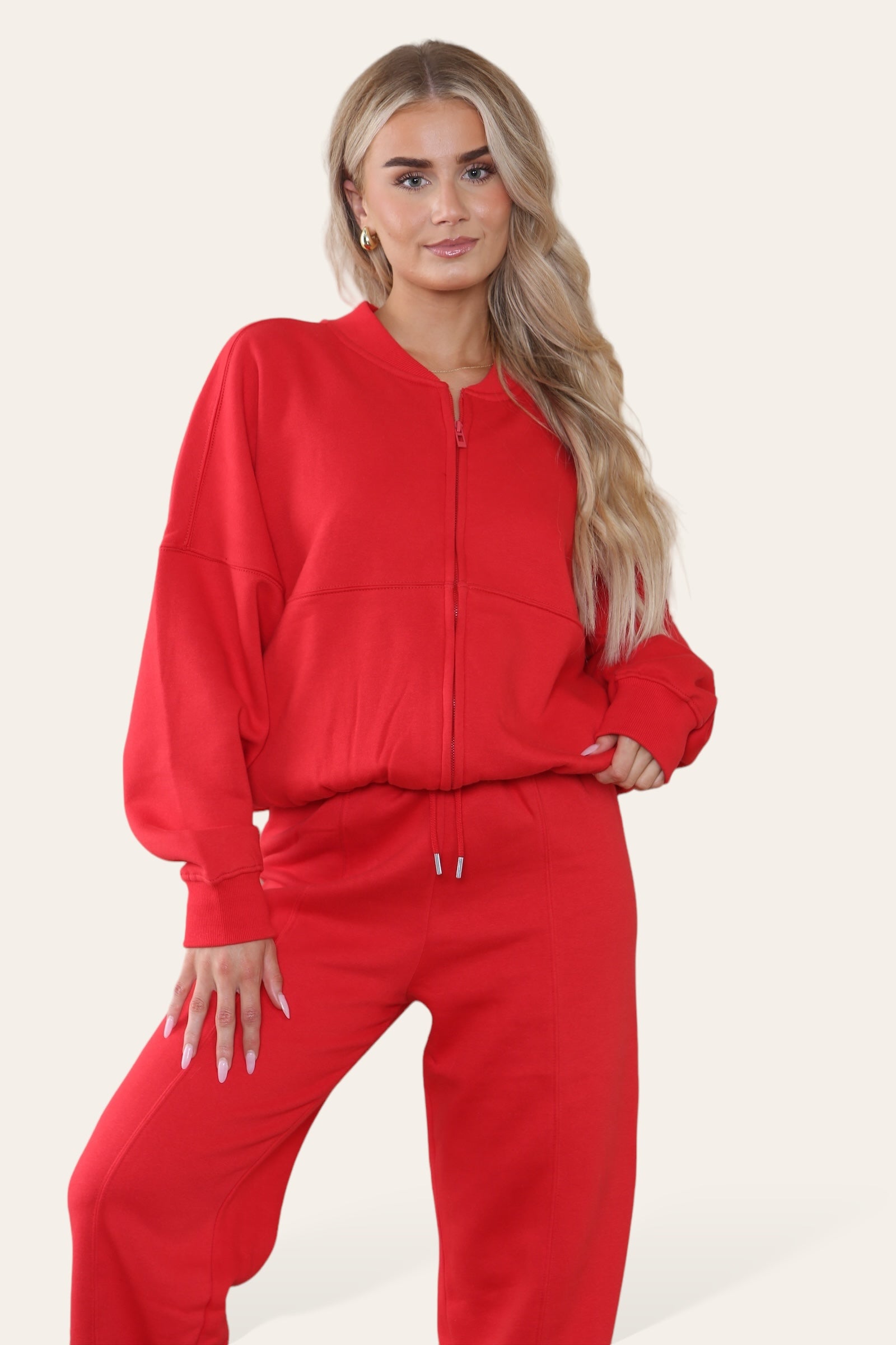 Bomber Style Oversize Fleece Zipper & Jogger Set - Sara - Storm Desire